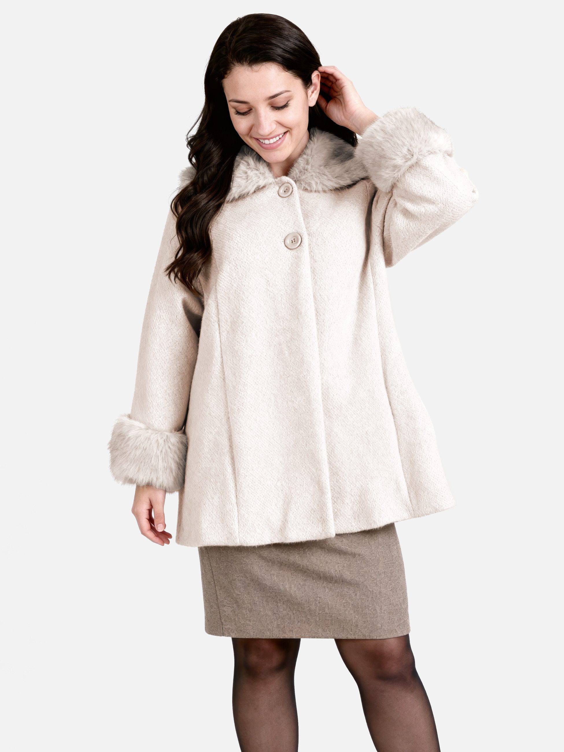 PEKIVESSA Winterjacke Elegante Jacke mit Fellimitatkragen gefüttert mit Kunstfell am Kragen und Ärmel