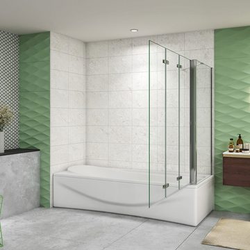 duschspa Badewannenaufsatz Faltwand mit Seitenwand Badewannenaufsatz Duschtrennwand auf Badewanne, Einscheibensicherheitsglas, Sicherheitsglas, (Set), Glas, Breite 130cm