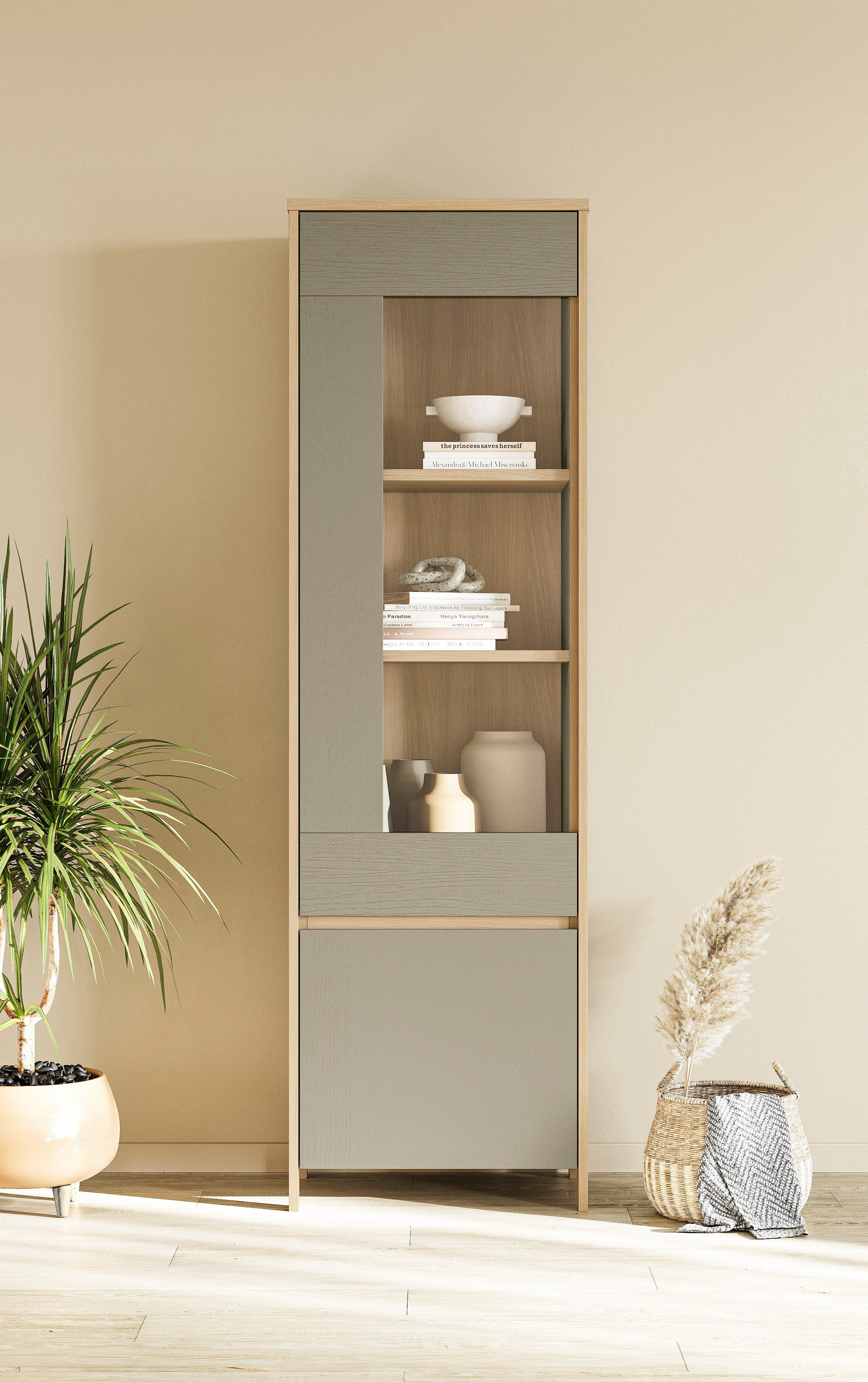 Home affaire Vitrine Stranda, Hochschrank im Scandi-Style, moderne Glasvitrine Rahmenoptik, ausreichend Stauraum, vielseitig einsetzbar, 58 …