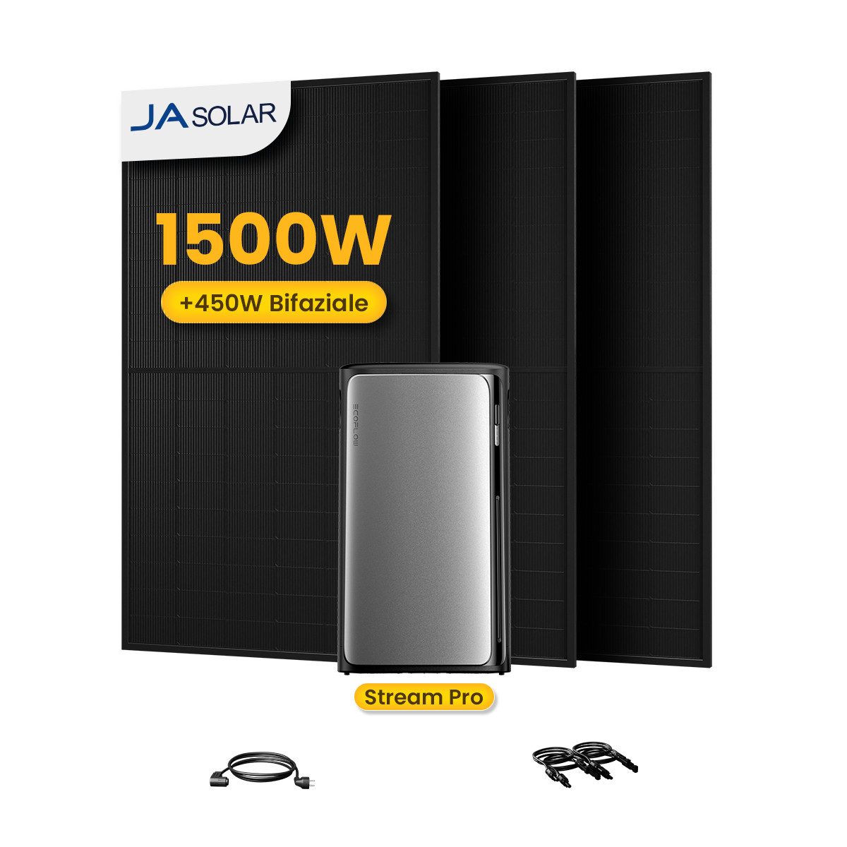 Ecoflow Balkonkraftwerk 1500W ECOFLOW STREAM Pro 1,92kWh All in One Speicher, (3x JaSolar Full Black Glas-Glas 500W im Lieferumfang enthalten), 2300W Solareingang, 2300W Dual AC-Anschlüsse