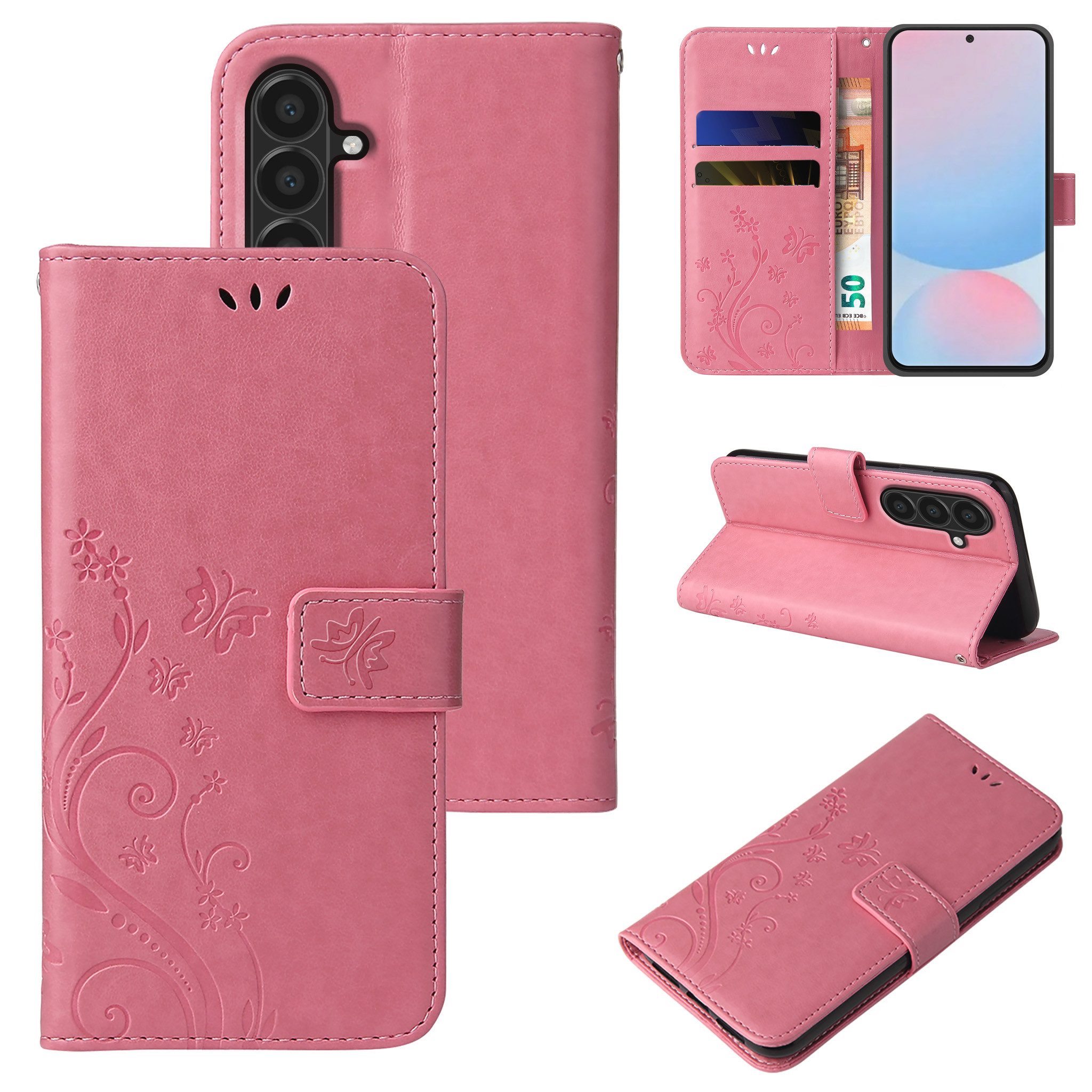 Tec-Expert Handyhülle Cover Tasche Hülle für Samsung Galaxy A57 5G 6.7 Zoll, 6.7, Klapphülle Case mit Kartenfach Fliphülle aufstellbar, Motiv Blumen