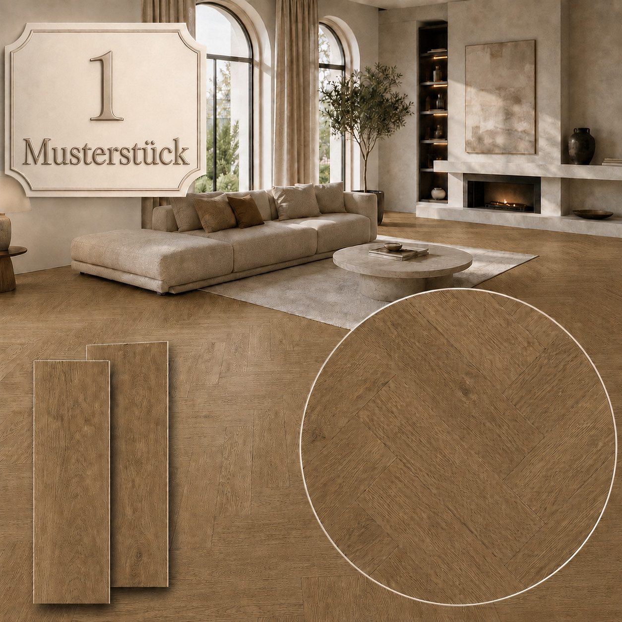 Berti Graf Designboden SPC Fischgrät Klick-Vinylboden 5,5 mm, Paket mit 24 Dielen, 12 x A und 12 x B, wasserfest, pflegeleicht, kleberfrei, Fischgrät-Design, formstabil