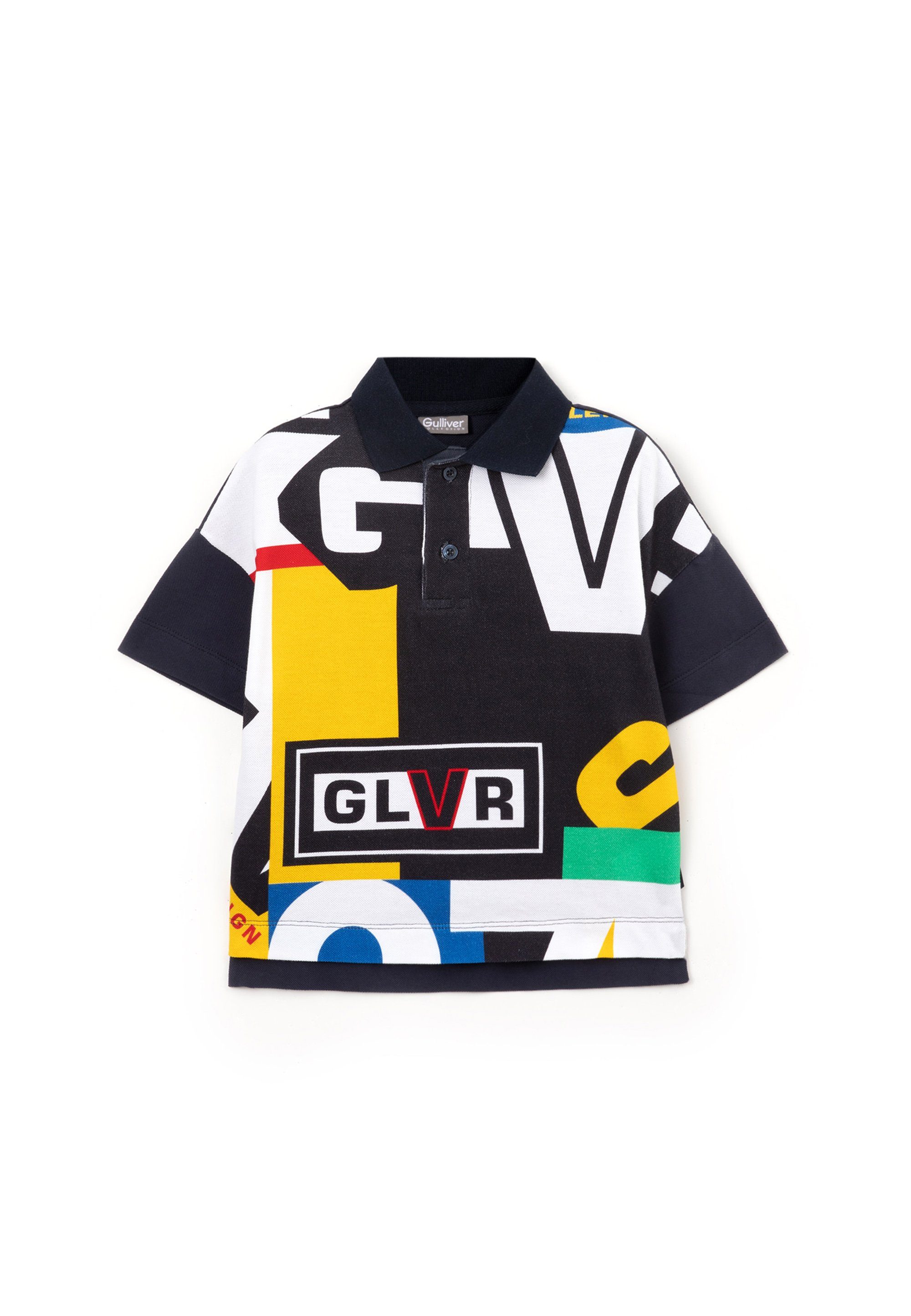 Gulliver Poloshirt mit farbigen Prints auf der Front, Lockerer Schnitt mit  verlängerter Rückseite bietet Komfort