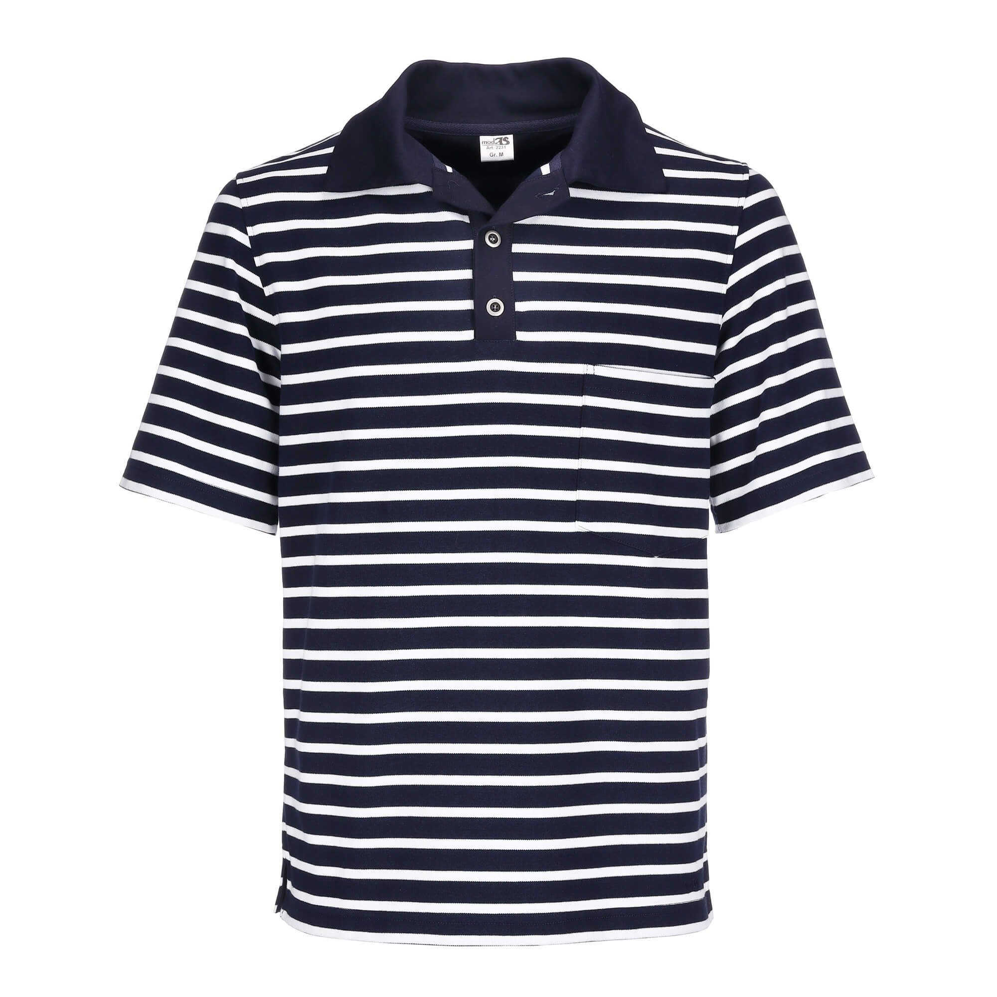 modAS Poloshirt Herren T-Shirt Metall-Knöpfen Brusttasche und Knopfleiste mit mit / 3 weiß (05) blau