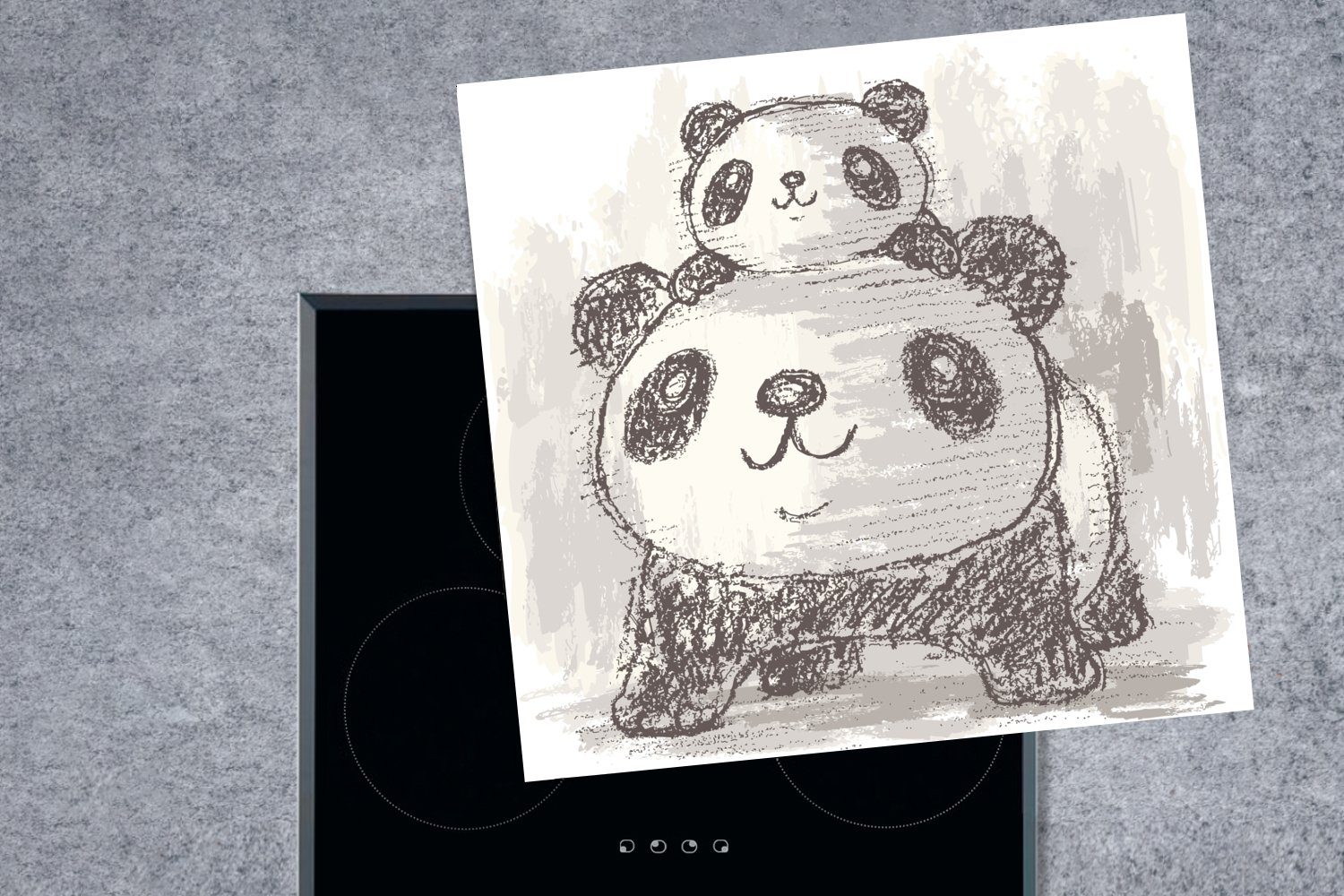 Kind tlg), Vinyl, - 78x78 MuchoWow Panda - für Arbeitsplatte küche cm, Herdblende-/Abdeckplatte Ceranfeldabdeckung, Mutter, (1