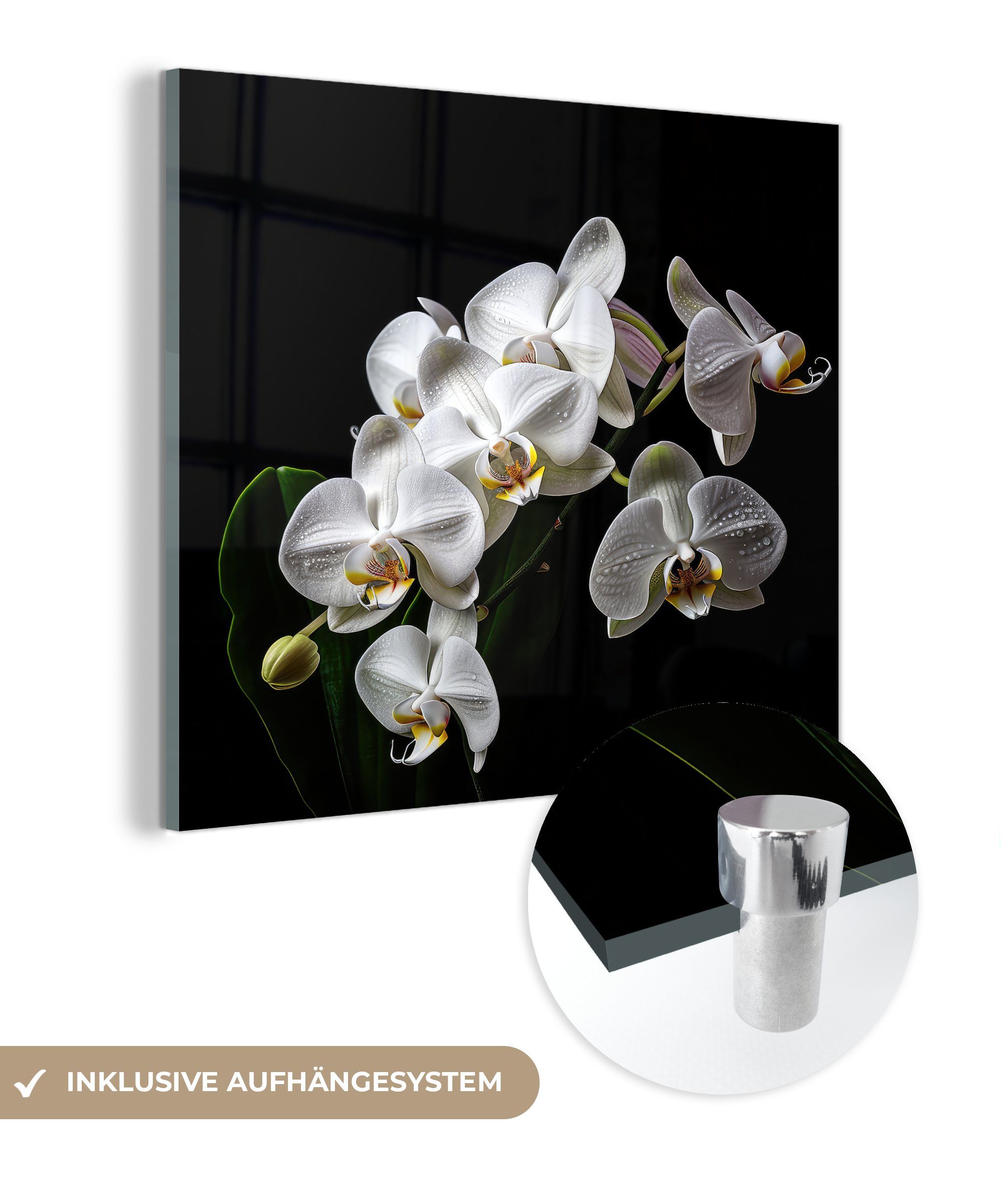 MuchoWow Acrylglasbild Orchidee - Blumen - Weiß - Natur - Schwarz, (1 St), Glasbilder - Bilder auf Glas Wandbild - Foto auf Glas - Wanddekoration