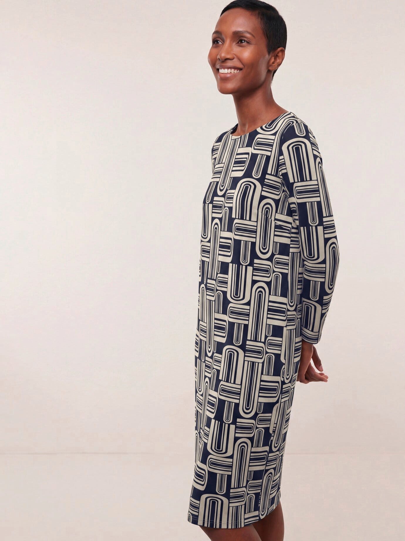 Walbusch Jerseykleid Damen Jerseykleid mit Druck Rundhals Langarm, modern