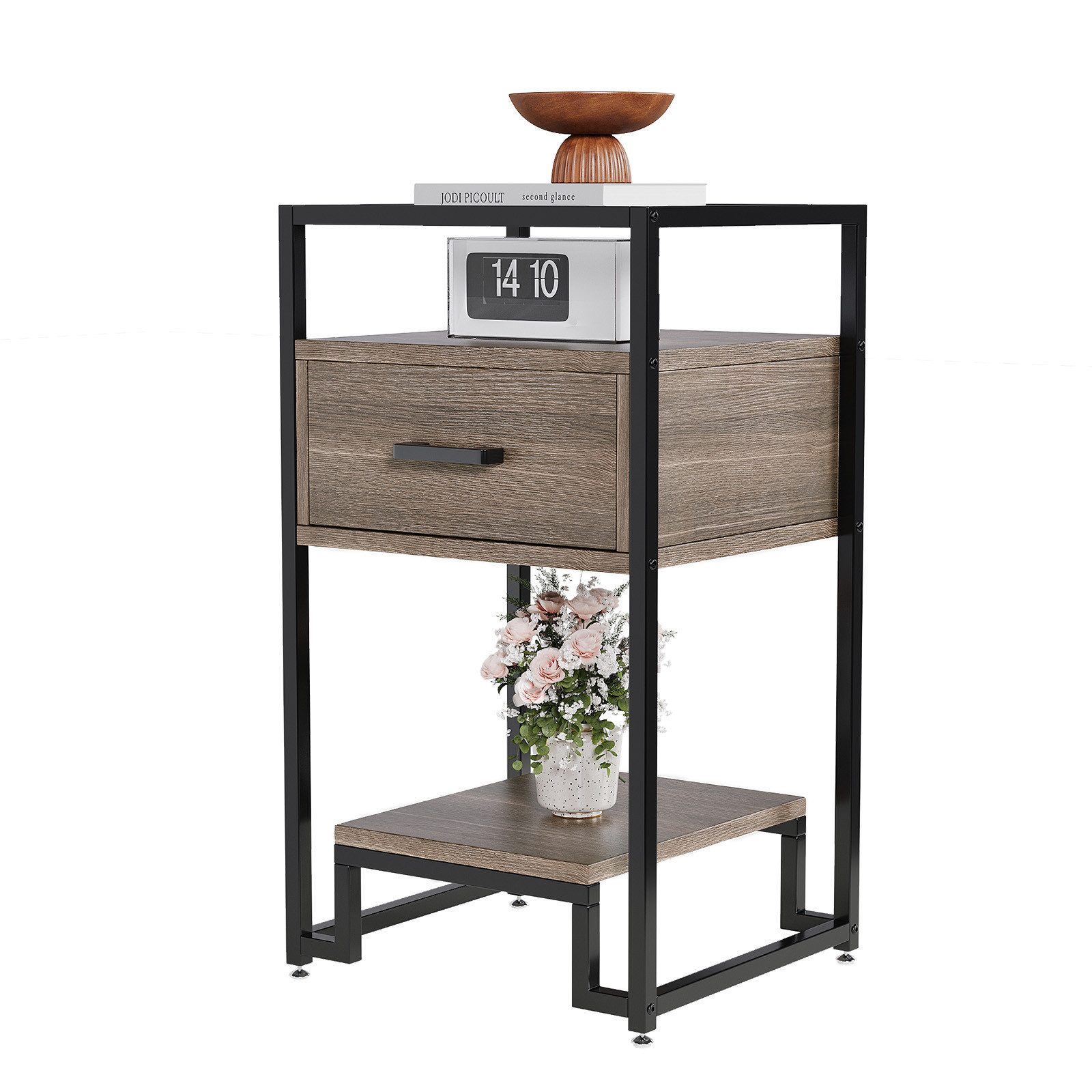 GarveeMore Nachttisch schmal Beistelltisch 40x40x78cm