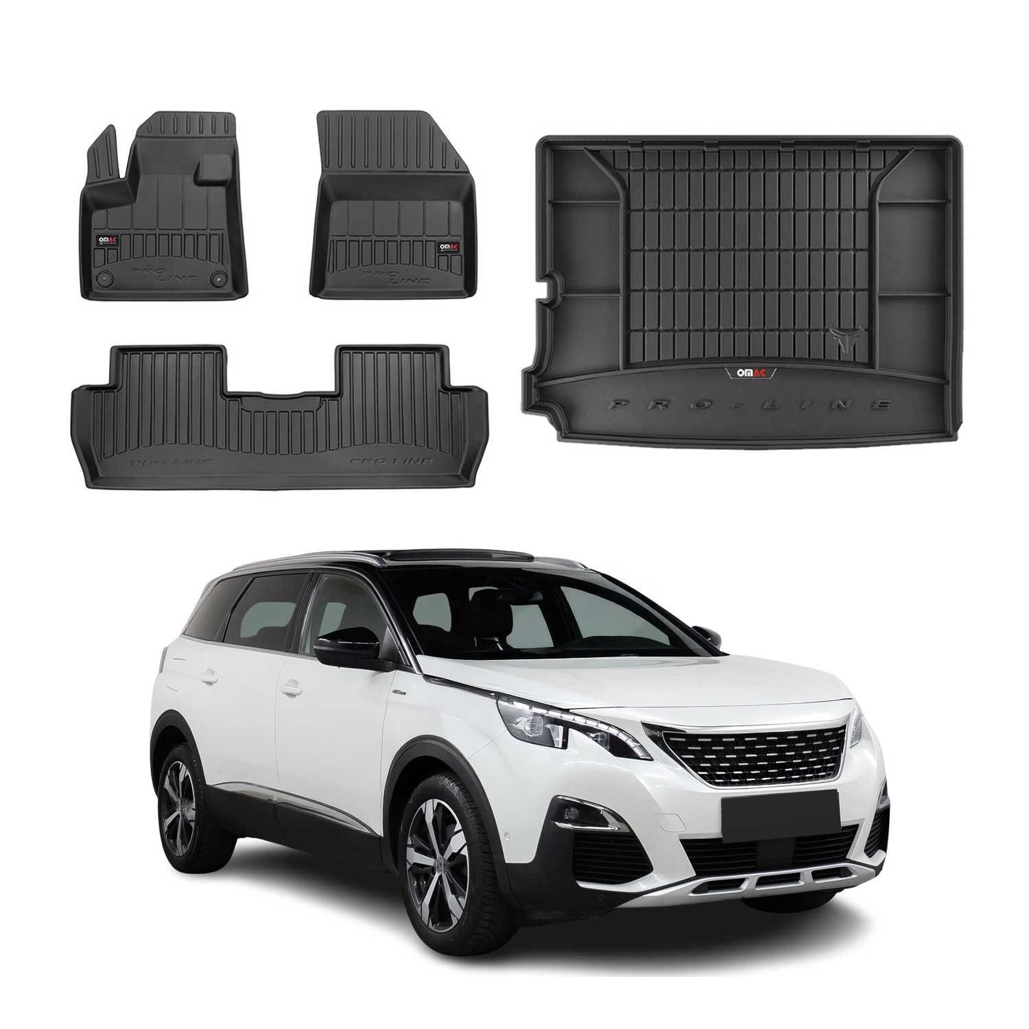 Auto-Fußmatten Kofferraumwanne Set für Peugeot 5008 2017-2025 Gummi Schwarz 4x