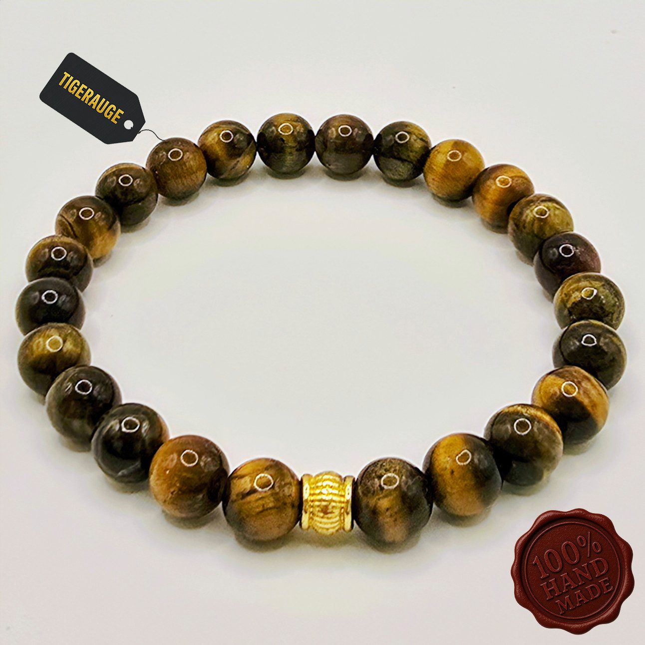 M-Punkt24 Armband Armband (Tigerauge, 8mm, elastischer Gummiband), Herren Schmuck