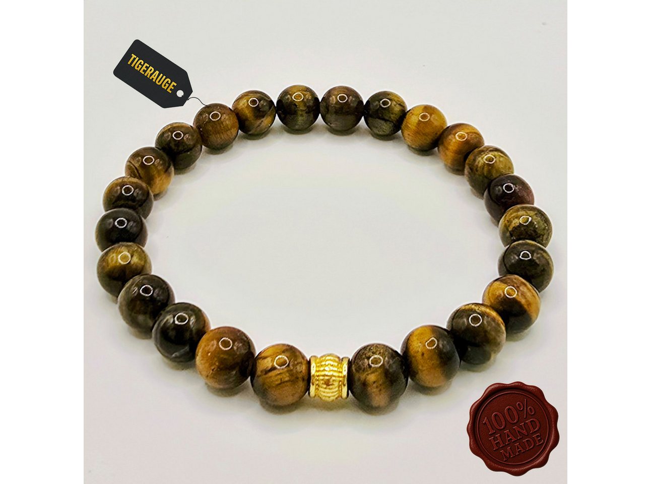 M-Punkt24 Armband Armband (Tigerauge, 8mm, elastischer Gummiband), Herren Schmuck