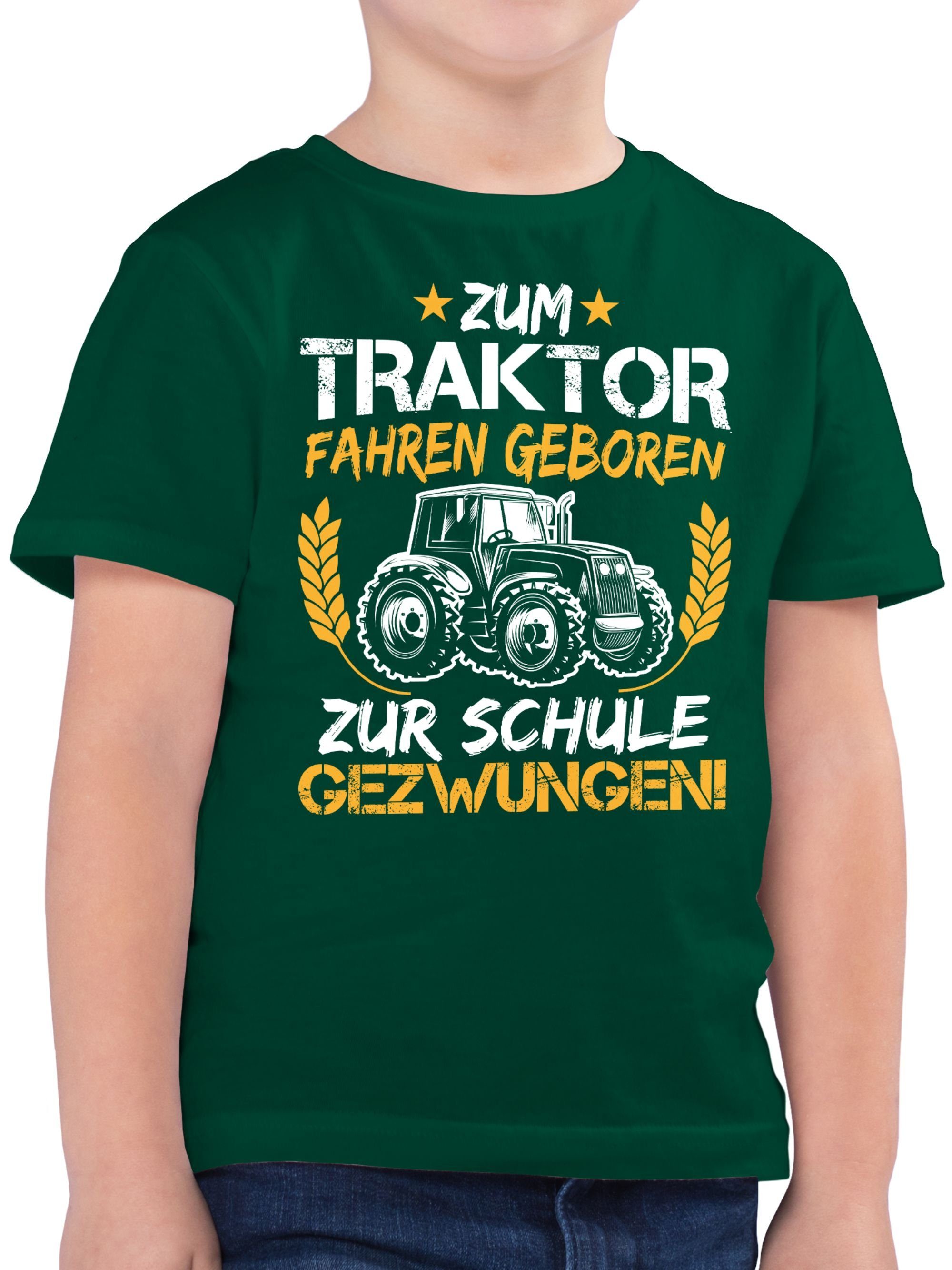 T-Shirt Orange/Weiß Schule gezwungen Tannengrün Zum geboren Schulanfang Shirtracer fahren Junge Einschulung Geschenke 2 zur Traktor