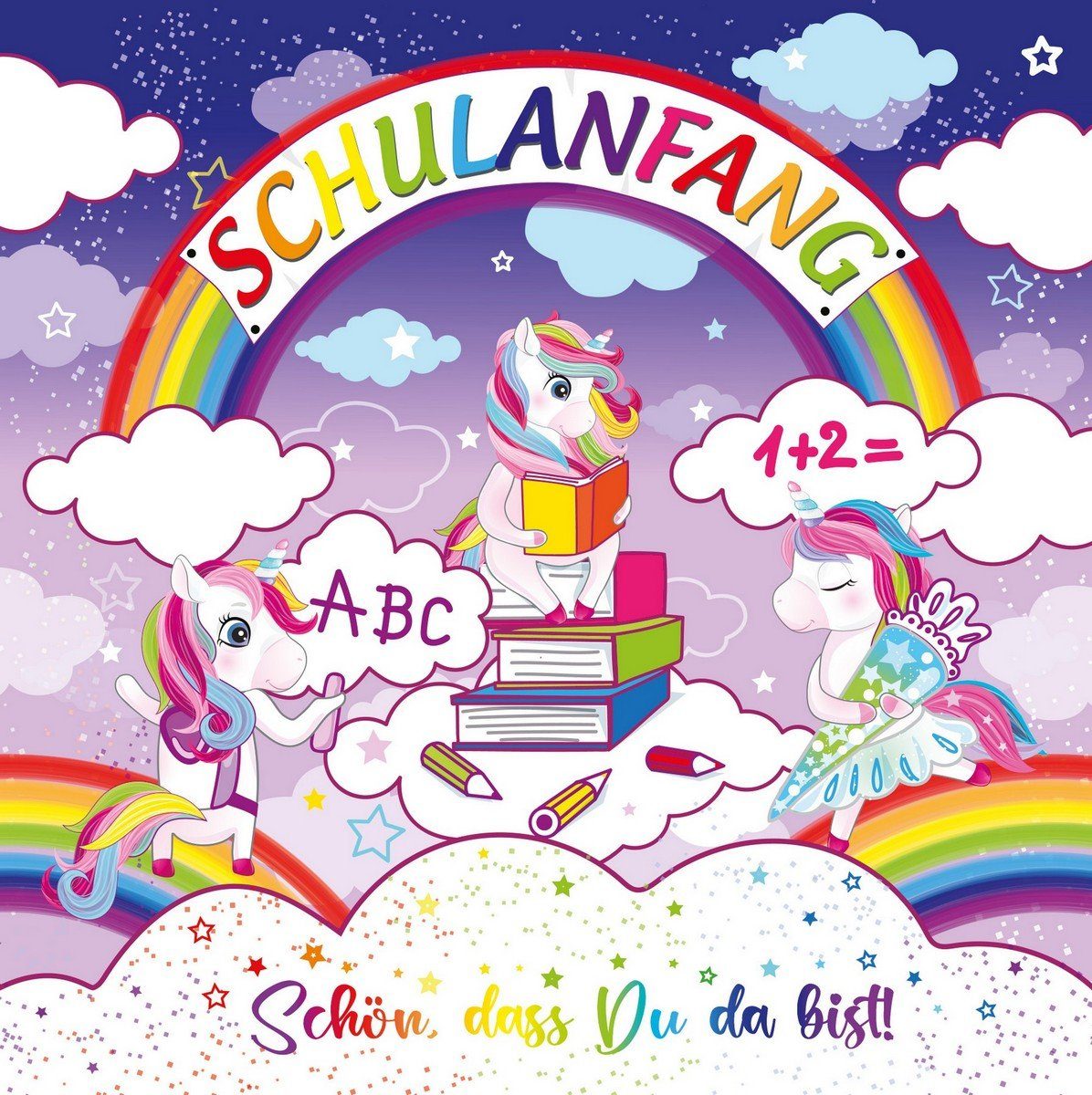 Serviettenshop Papierserviette 20 Servietten Einhorn zum Schulanfang 33x33cm, (20 St)