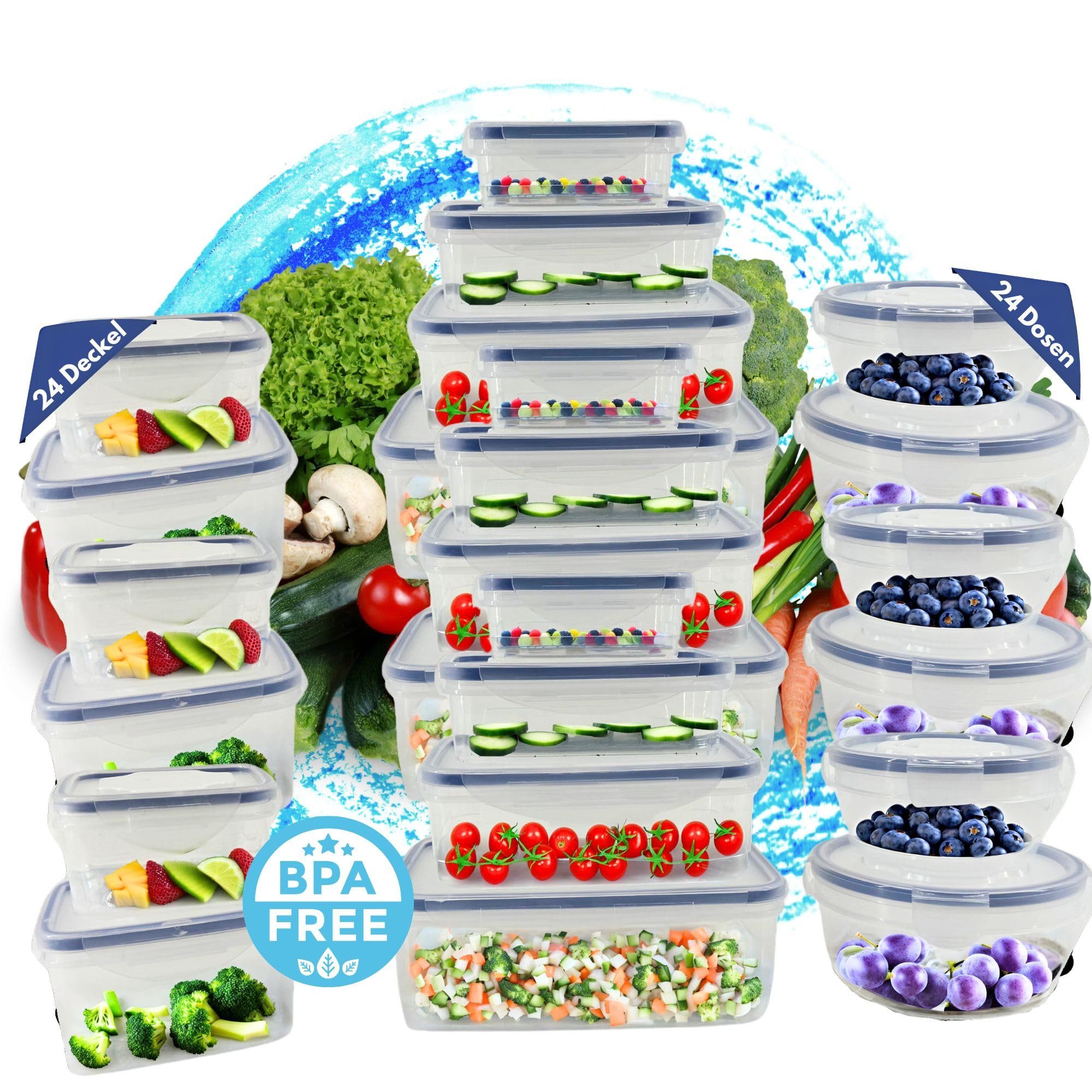 TronicXL Vorratsdose 48 Teile Frischhaltedosen Set 24 Dosen mit 24 Deckel Vorratsdosen, Kunststoff, (48-tlg), Frischhaltedose Gefrierdose Plastik Kunststoff transparent