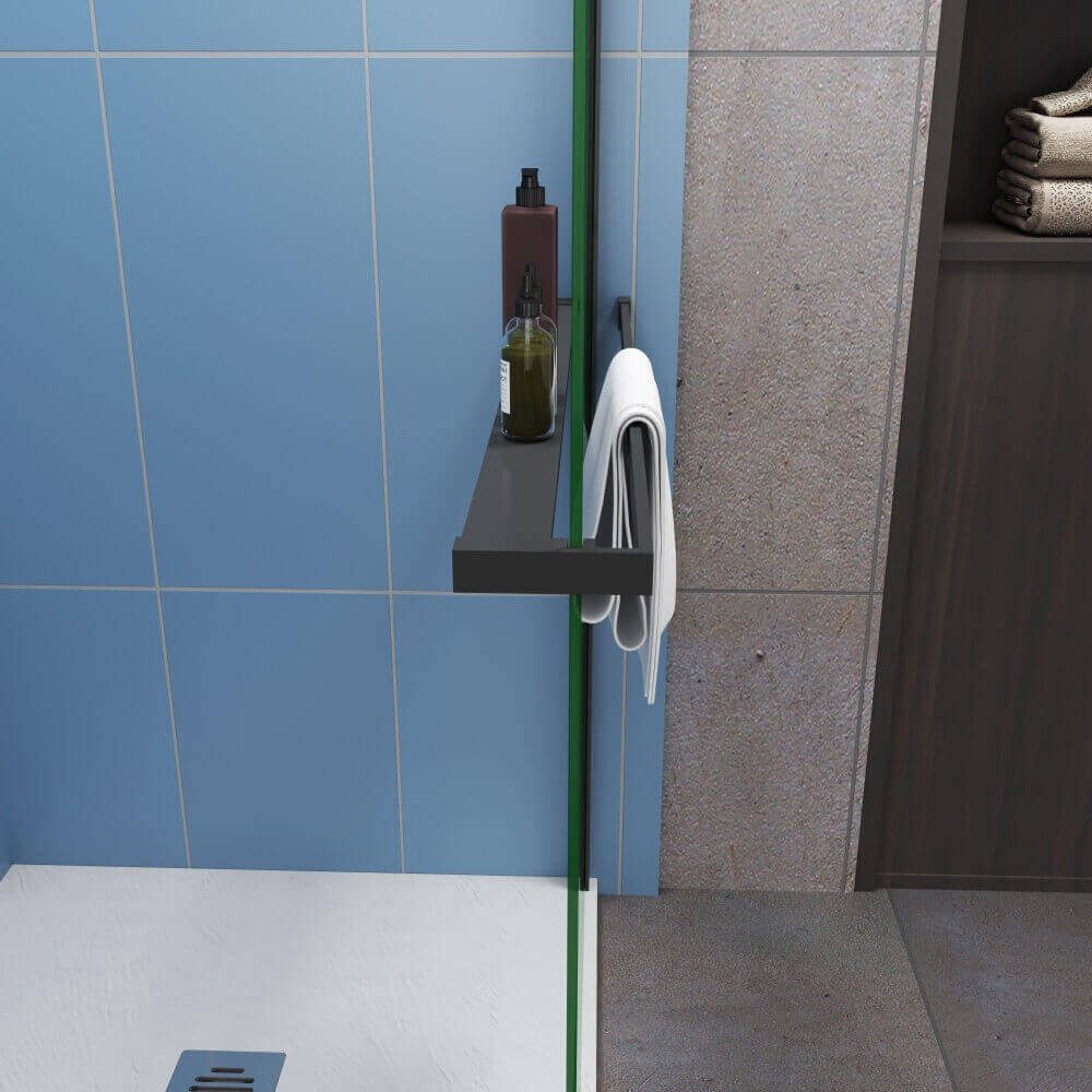 Duschparadies Walk-in-Dusche H:200cm 8mm NANO glas Schwarz Handtuchhalter Stützstange, Einscheibensicherheitsglas