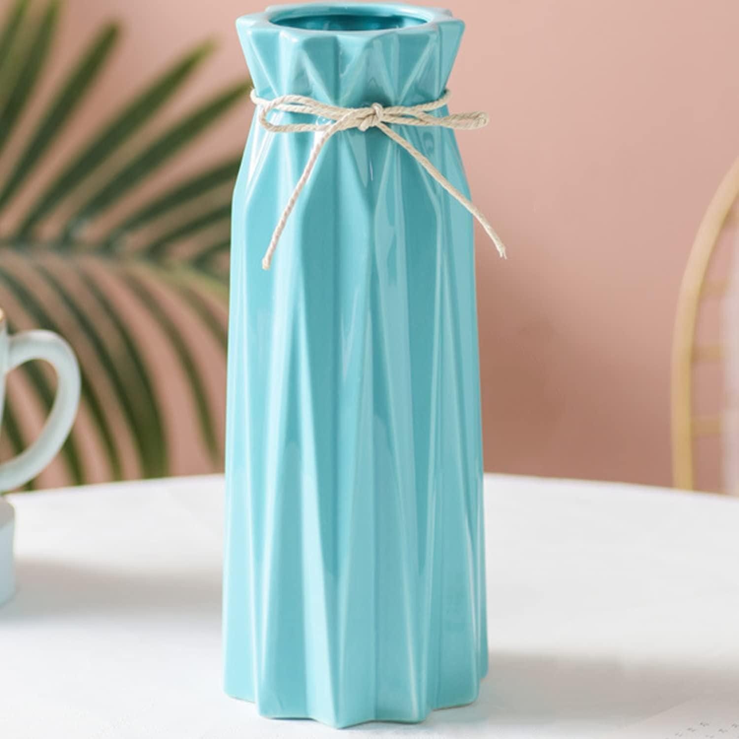LuxusKollektion Tischvase Vase Keramik Tischdeko Pampasgras Blumenvase Blau Vase 24x10x10 Cm