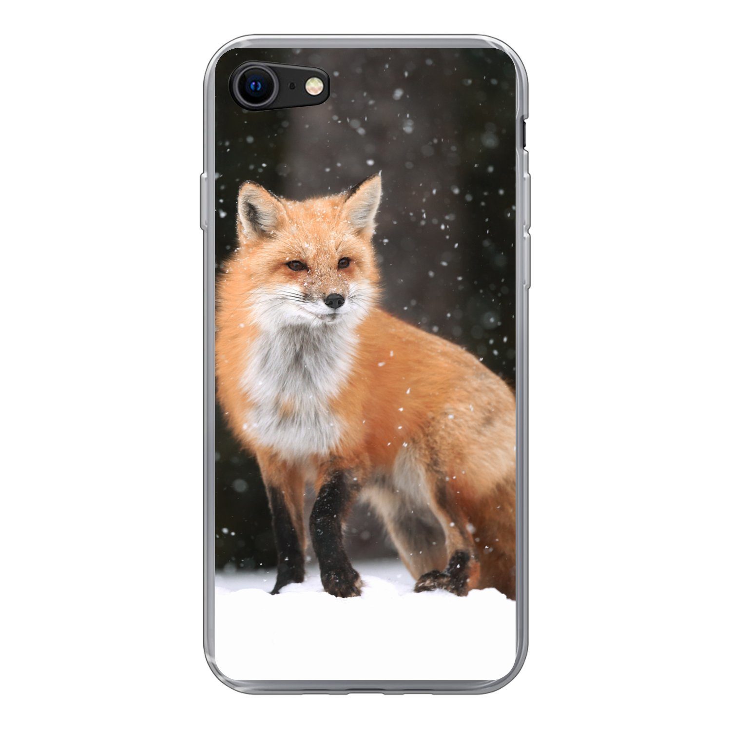 MuchoWow Handyhülle für Apple iPhone SE 2020 Fuchs - Schnee - Winter, Smartphone-Bumper, Print, Handy Schutzhülle Dünn