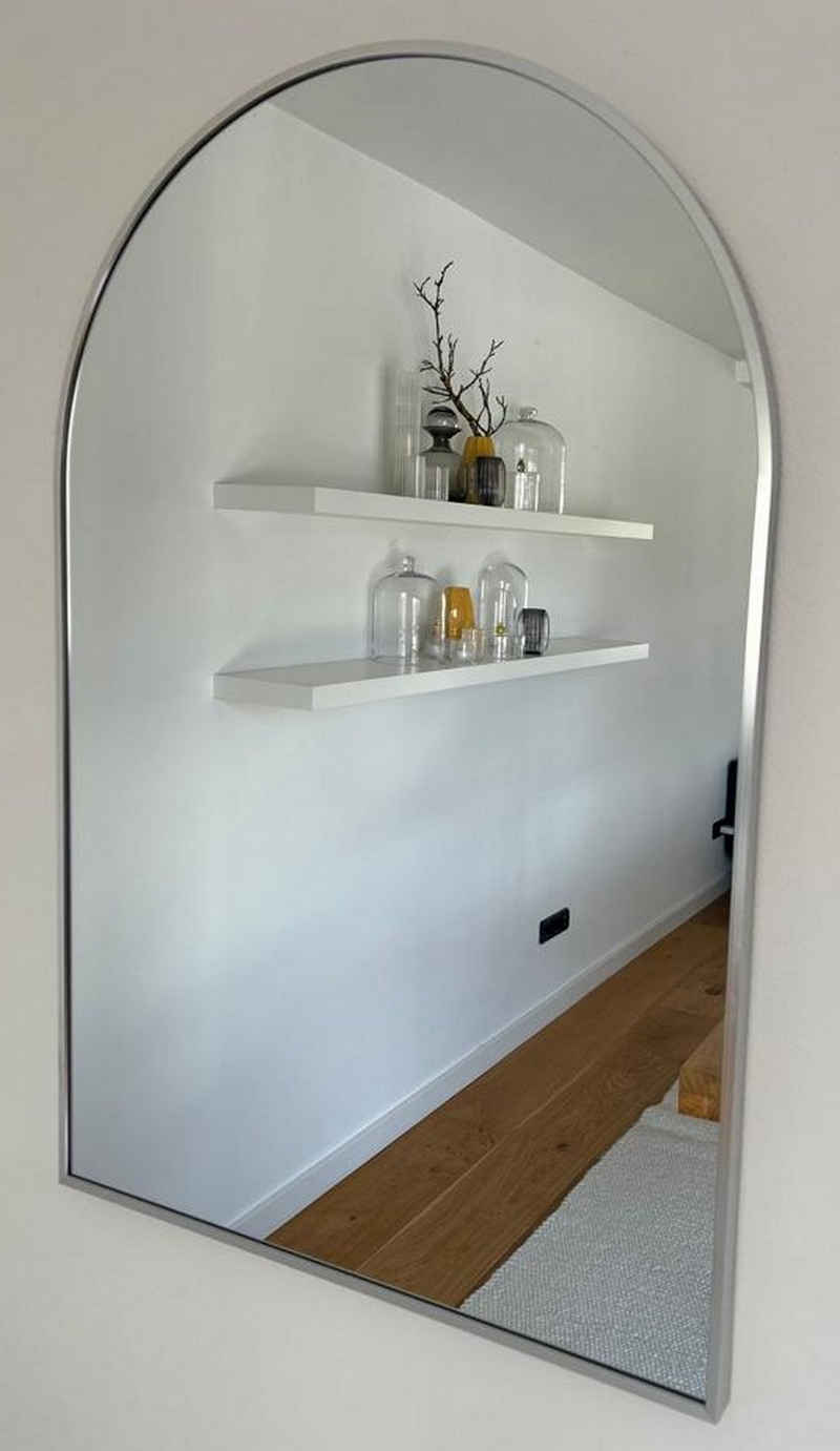 Deko-Werk 24 Rahmenspiegel-rund Spiegel Lotta Wandspiegel – Halbrund 60 x 90 cm Metallrahmen/Alurahmen, Rahmenfarbe silber