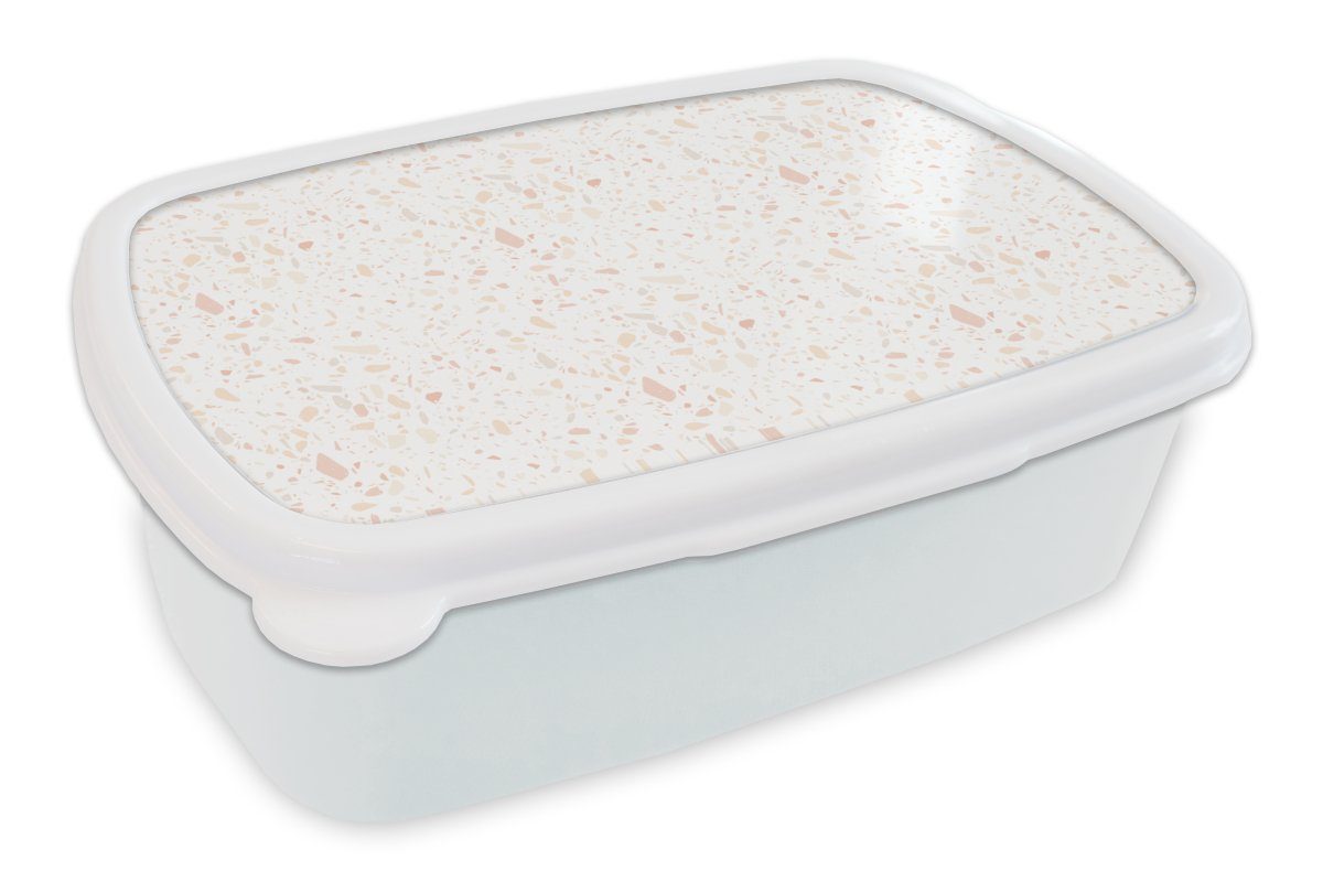- für und Erwachsene, Lunchbox Kinder MuchoWow - für Brotbox Brotdose, Textur, weiß und Kunststoff, (2-tlg), Mädchen Jungs Terazzo Muster