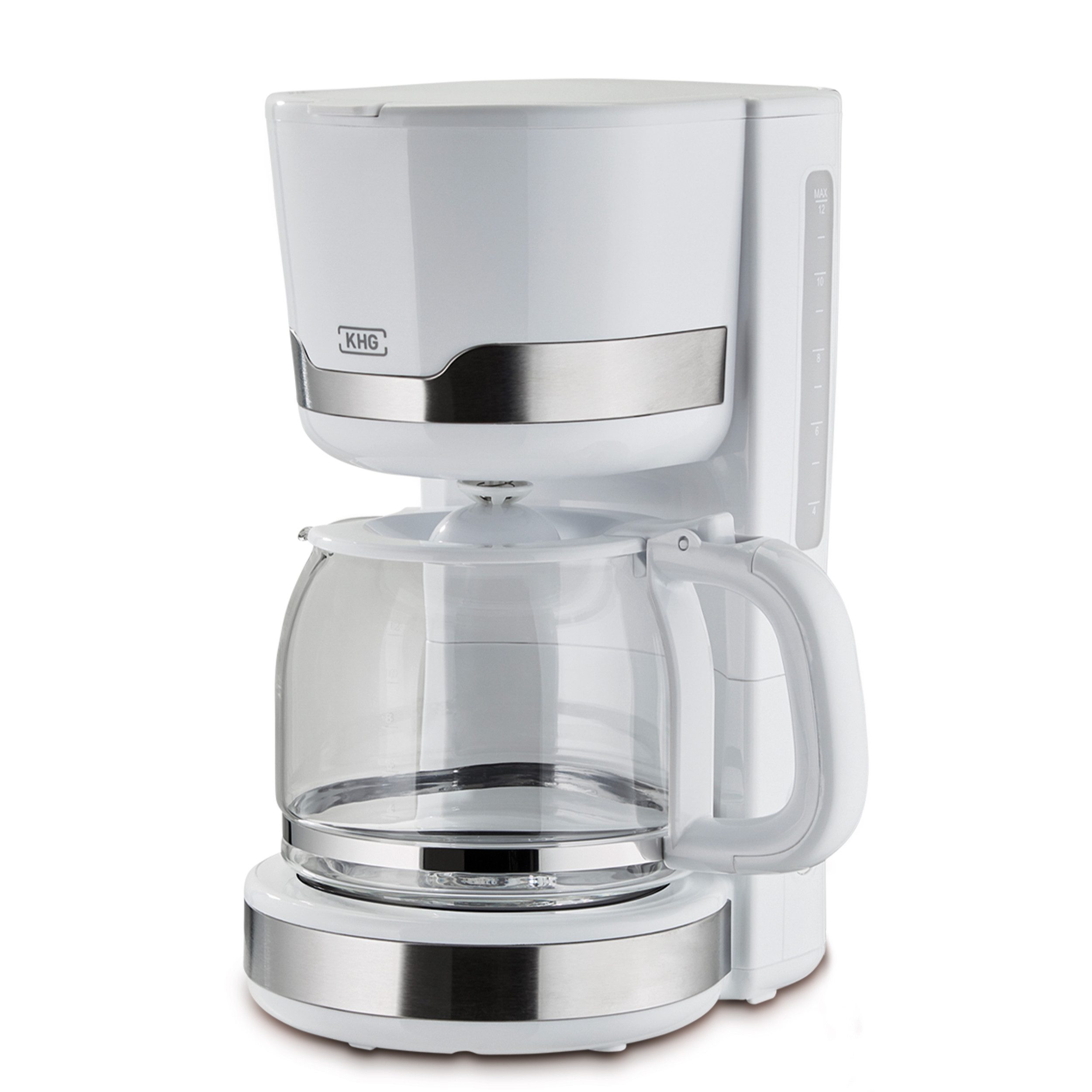 KHG Filterkaffeemaschine KA-129 WE2 aus Edelstahl/Kunststoff in weiß, mit Glaskanne 1,5 Liter, Permanentfilter