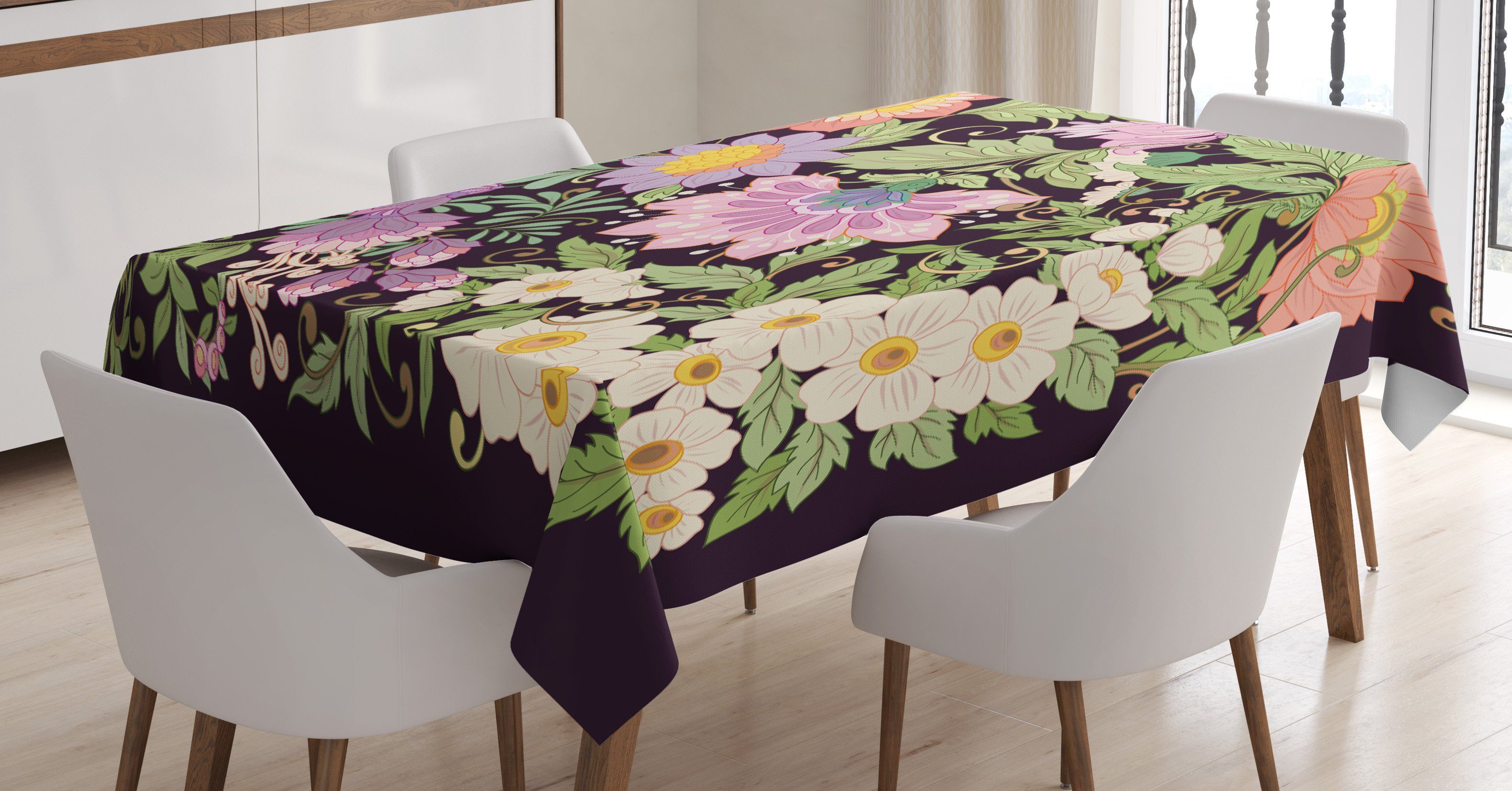 Abakuhaus Tischdecke Farbfest Waschbar Für den Außen Bereich geeignet Klare Farben, Jahrgang Blühende Blumen