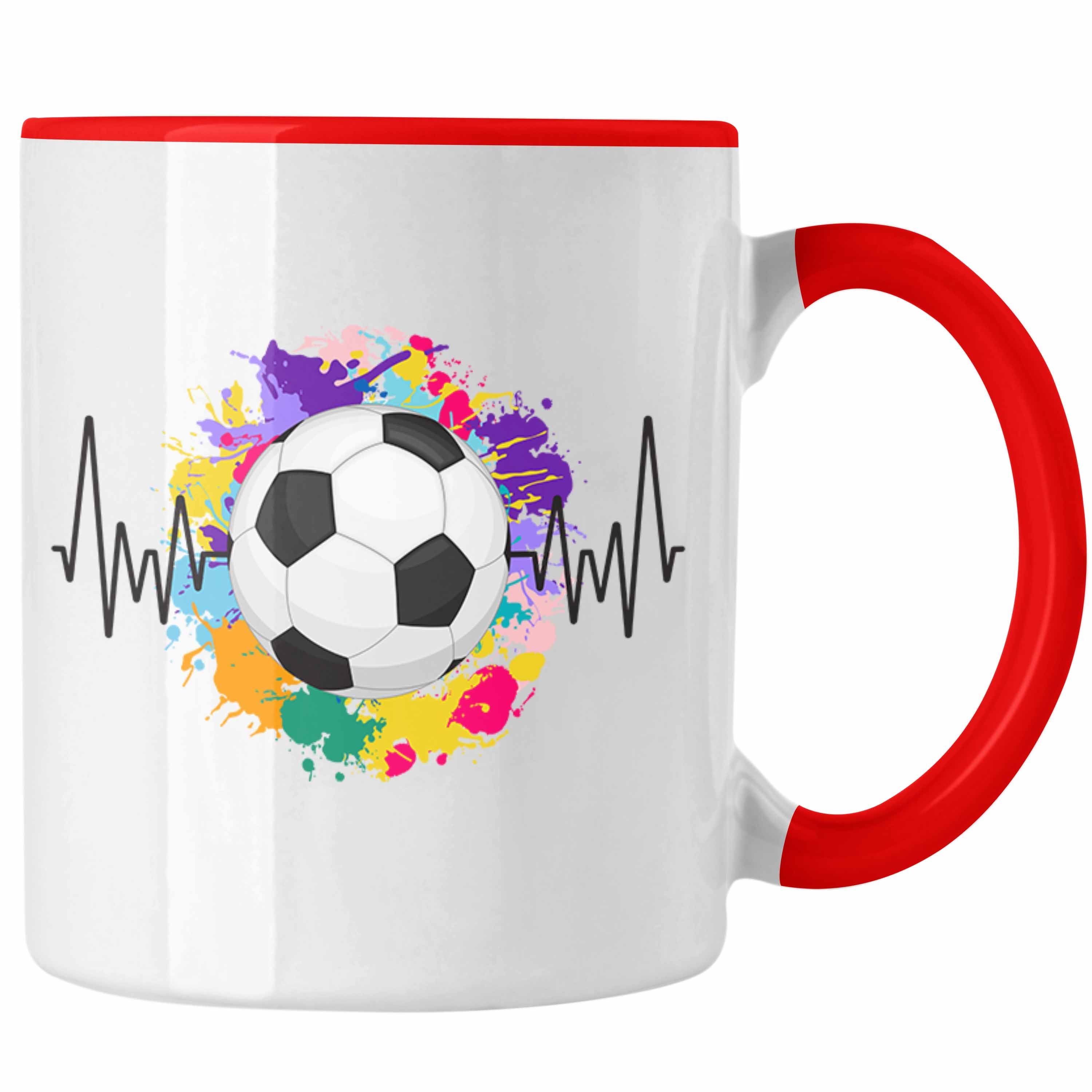 Trendation Tasse Trendation - Fussball Herzschlag Tasse Geschenk für Fußball Spieler Tr Rot