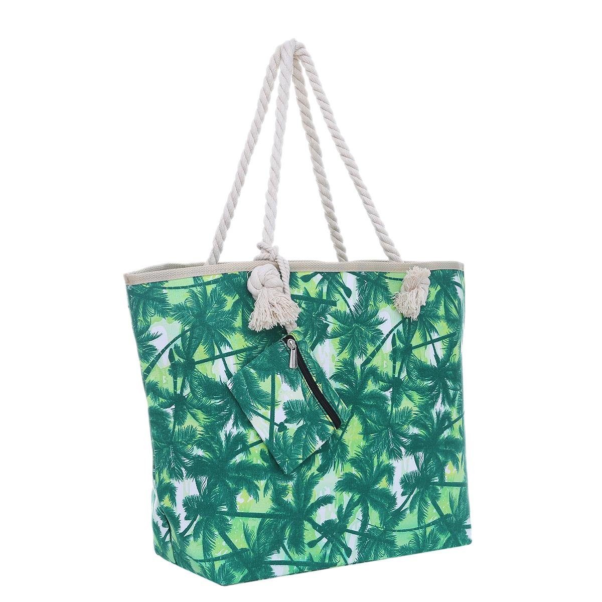 DonDon Strandtasche Shopper Schultertasche Style grün-Weiß Motive (2-tlg), Reißverschluss, tolle Strandtasche, mit Beach Große