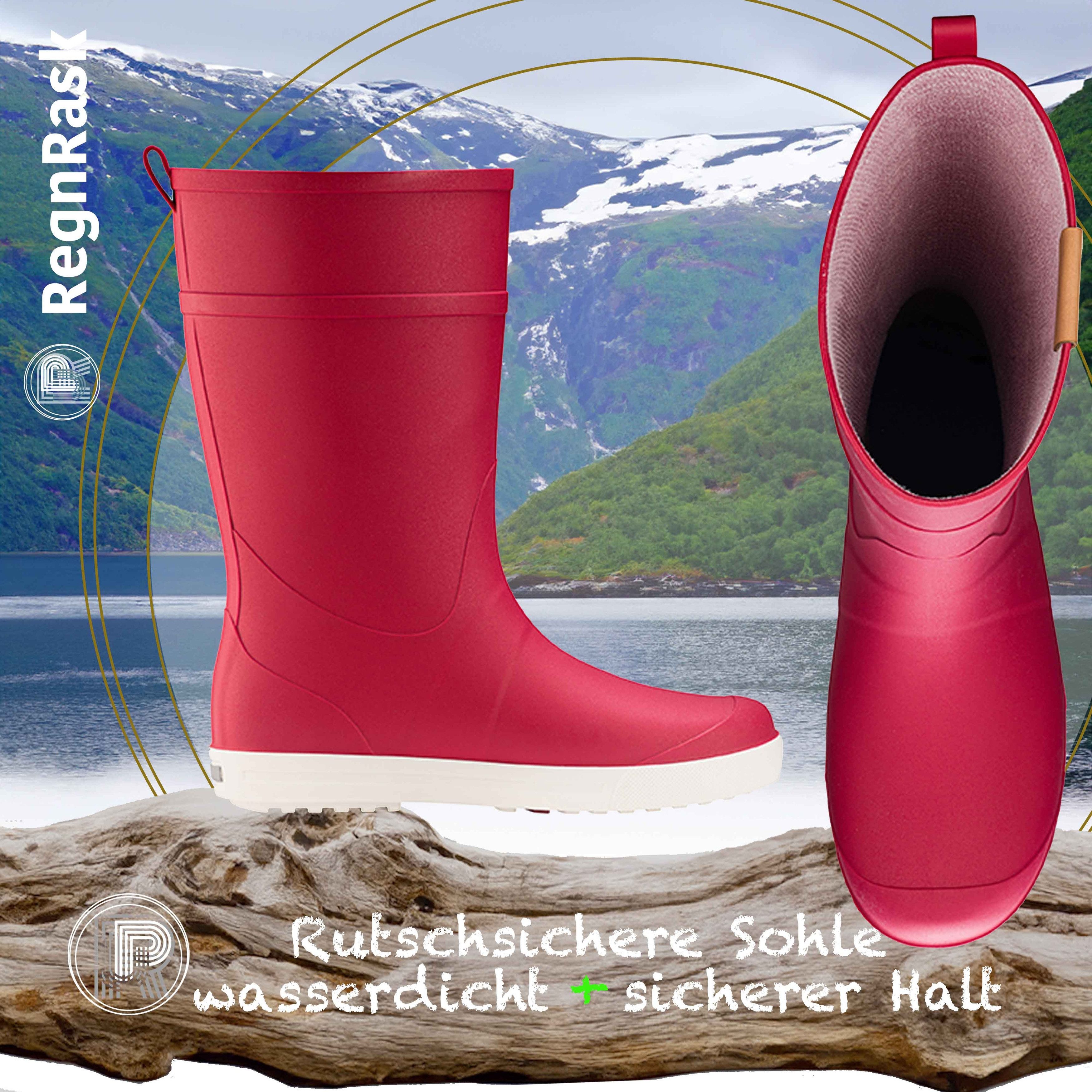 Ultrapower REGNRASK Damen Regenboots Kontrastsohle 36 Rot-Weiß Gummistiefel Gartenstiefel Matschstiefel Festivalstiefel