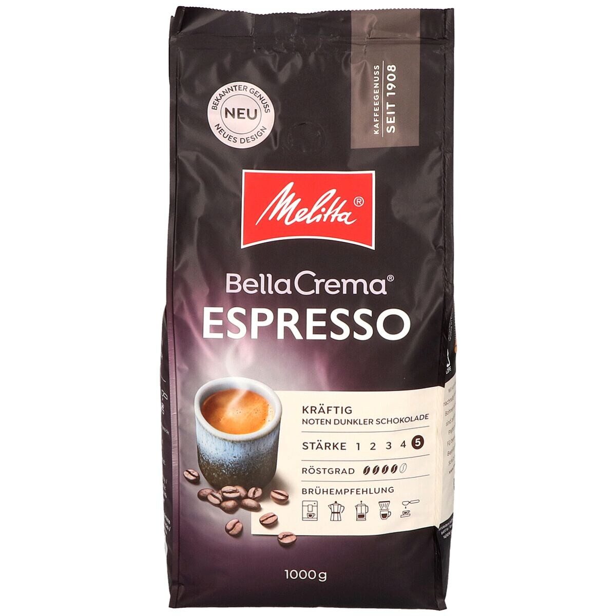 Melitta Kaffee Espresso Bella Crema, 1000 g, ganze Bohnen