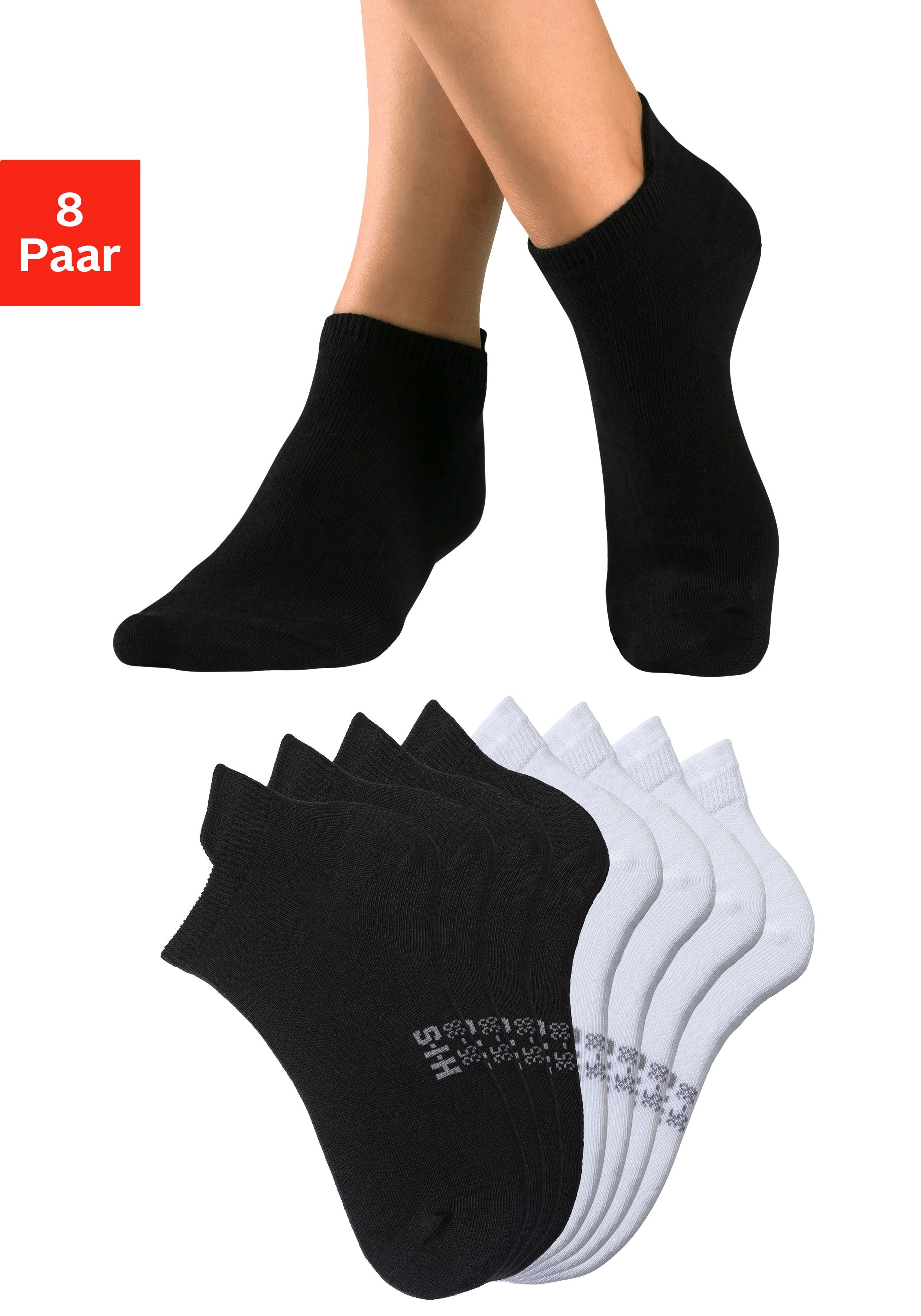 H.I.S Sneakersocken (Packung, 8-Paar) mit 4x 4x verlängertem weiß hinten Bündchen schwarz