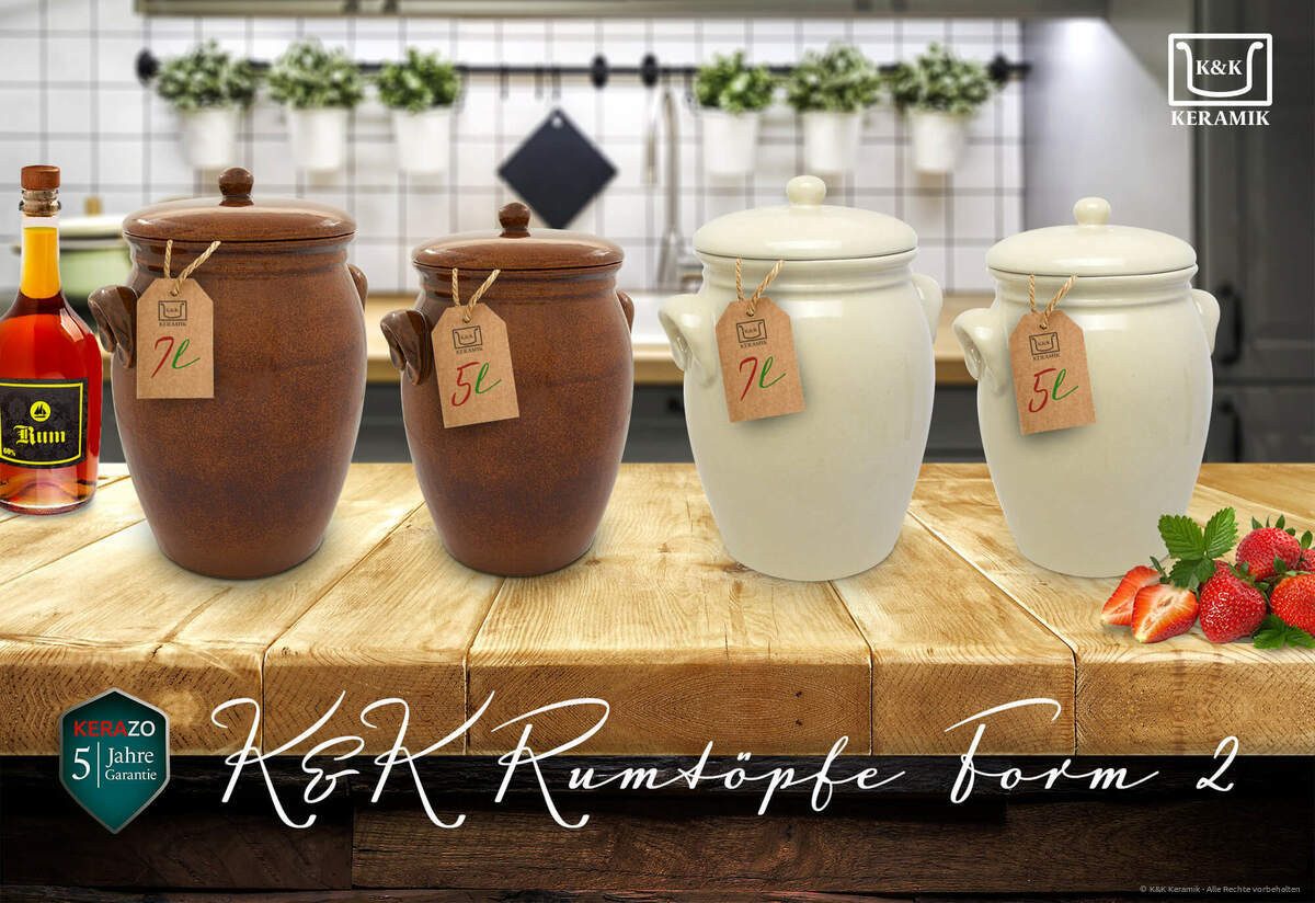 KERAZO Fermentationsglas 7L Rumtopf Einlegetopf Keramiktopf Mehrzwecktopf aus Steinzeug, beige, Keramik, Keramiktopf mit Henkel und Deckel – Bild 4 von 4