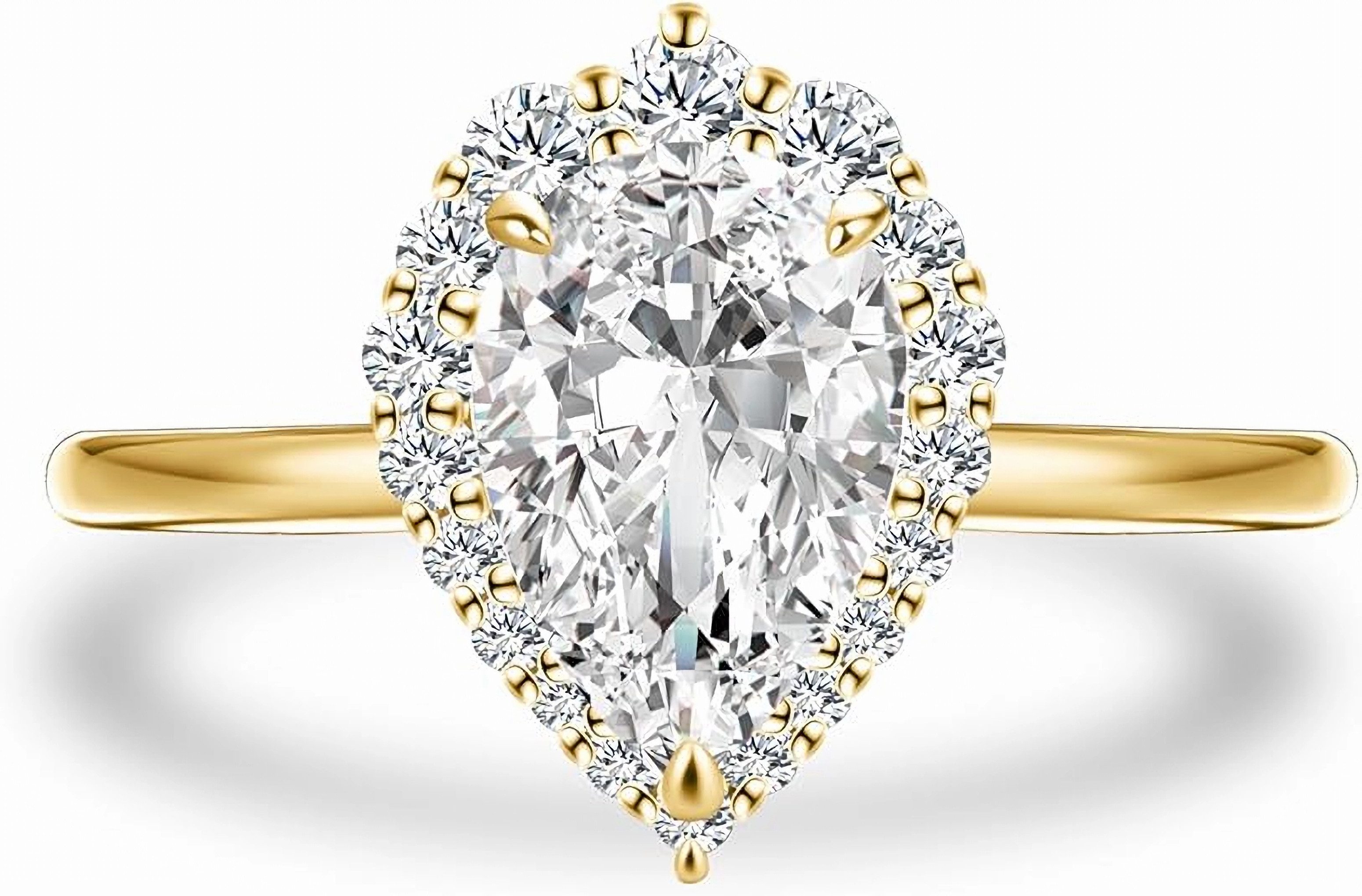 Jumpeak Trauring 585 Gelbgold, Birnenform Lab-Diamant 2 Karat Luxus Verlobungsring, D VS1 2EX mit IGI-Zertifikat, perfektes Geschenk für die Liebsten