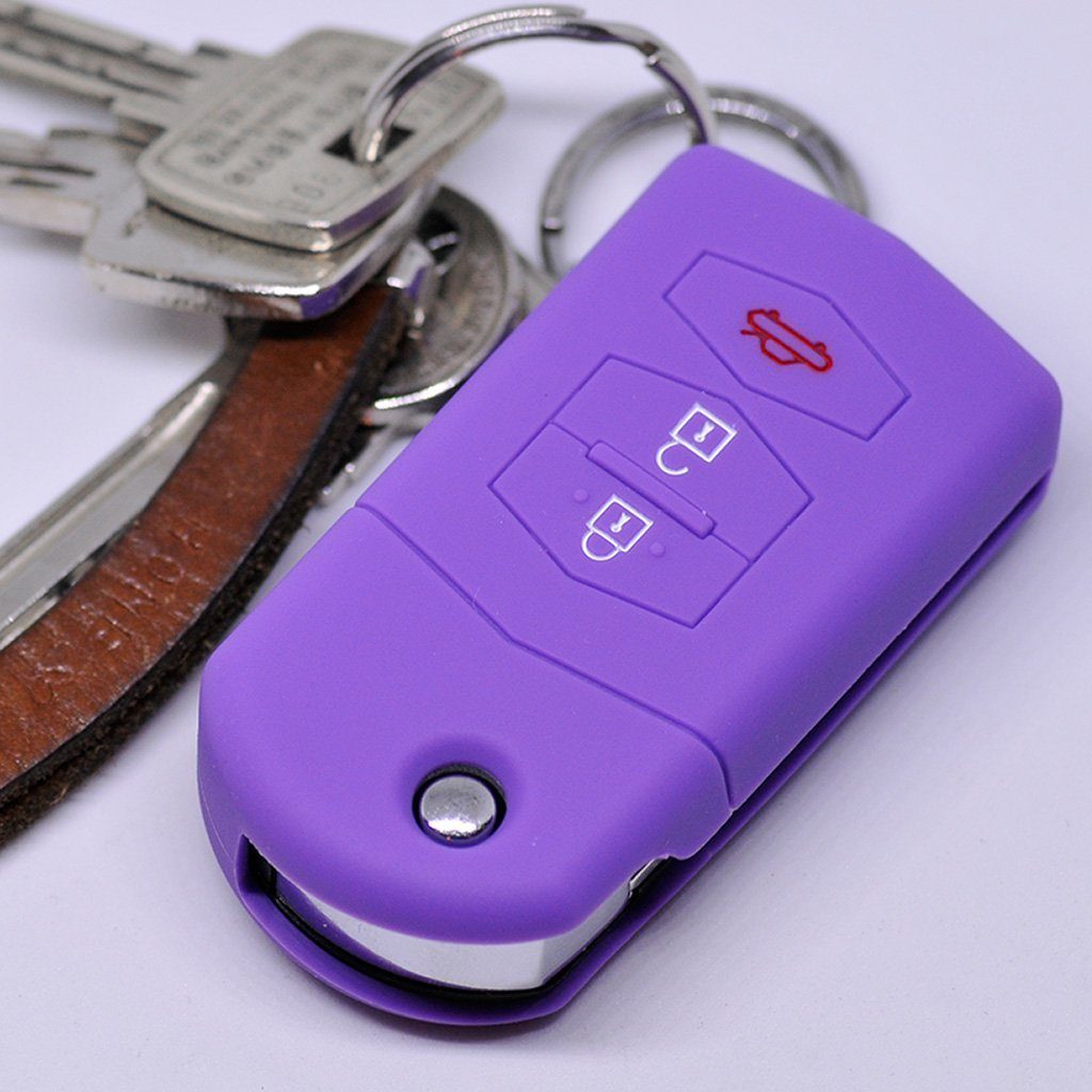 mt-key Schlüsseltasche Autoschlüssel Softcase Silikon Schutzhülle Lila, für Mazda CX-5 2 3 4 5 6 RX-8 3 Tasten Klappschlüssel