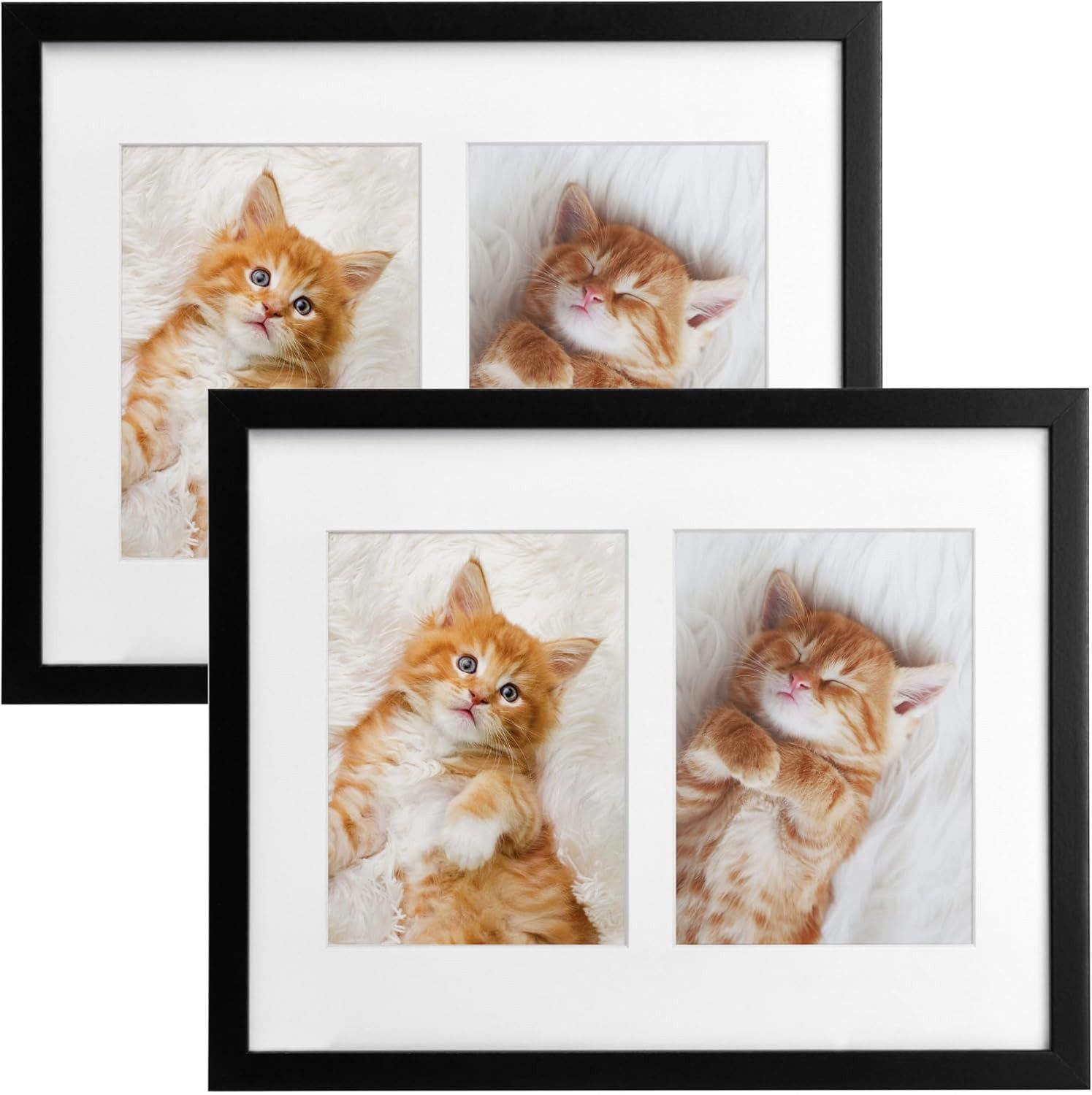 bomoe Bilderrahmen 2x Bilderrahmen Collage für 2 Fotos Galeria, 9x13cm, Schwarz, Kunststoffglas, Metall-Aufhängung & Passepartout Multirahmen Holz