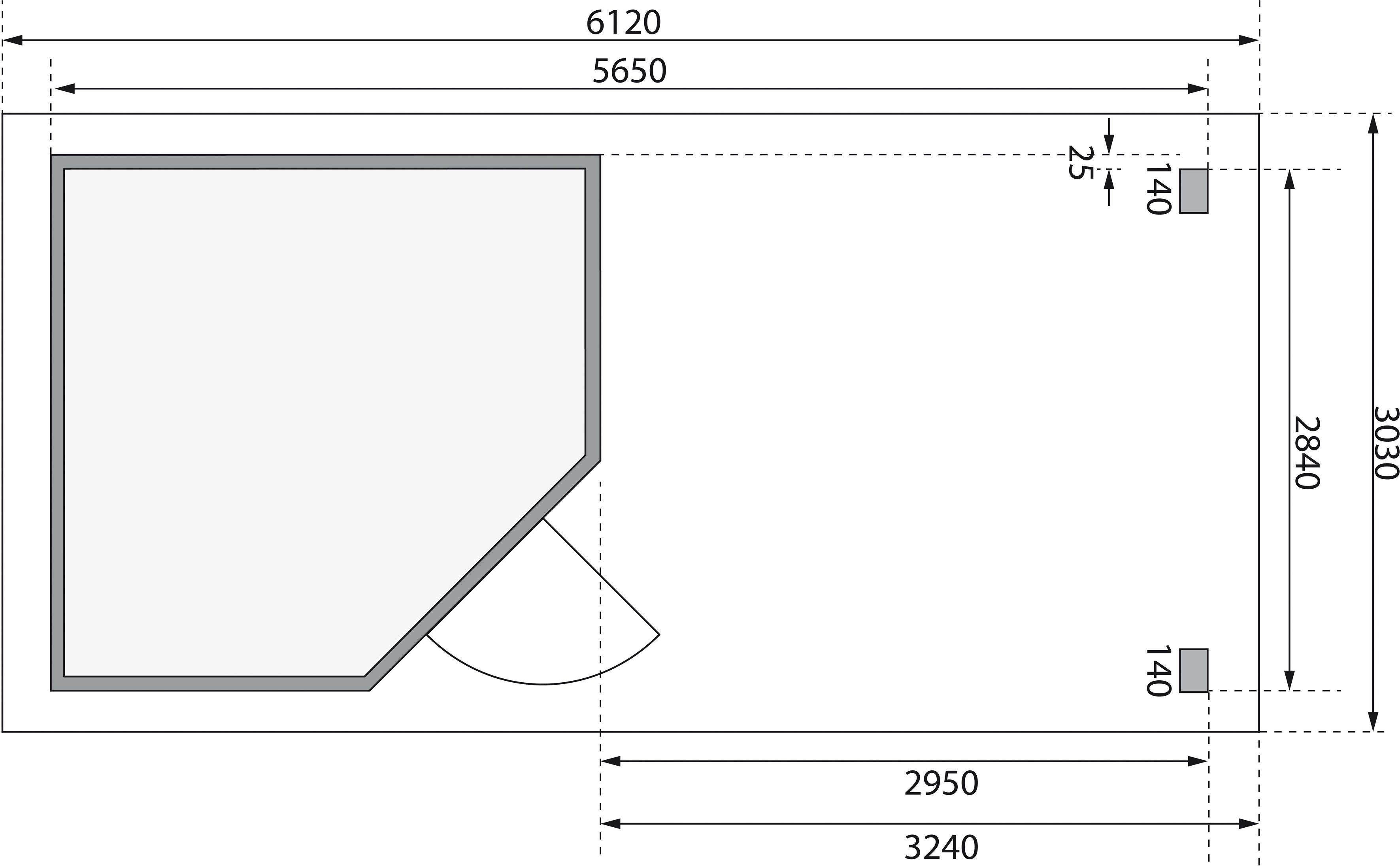 612x303 Gartenhaus cm, terragrau Neusee KONIFERA B: BxT: Anbaudach m mit 3, 3,2