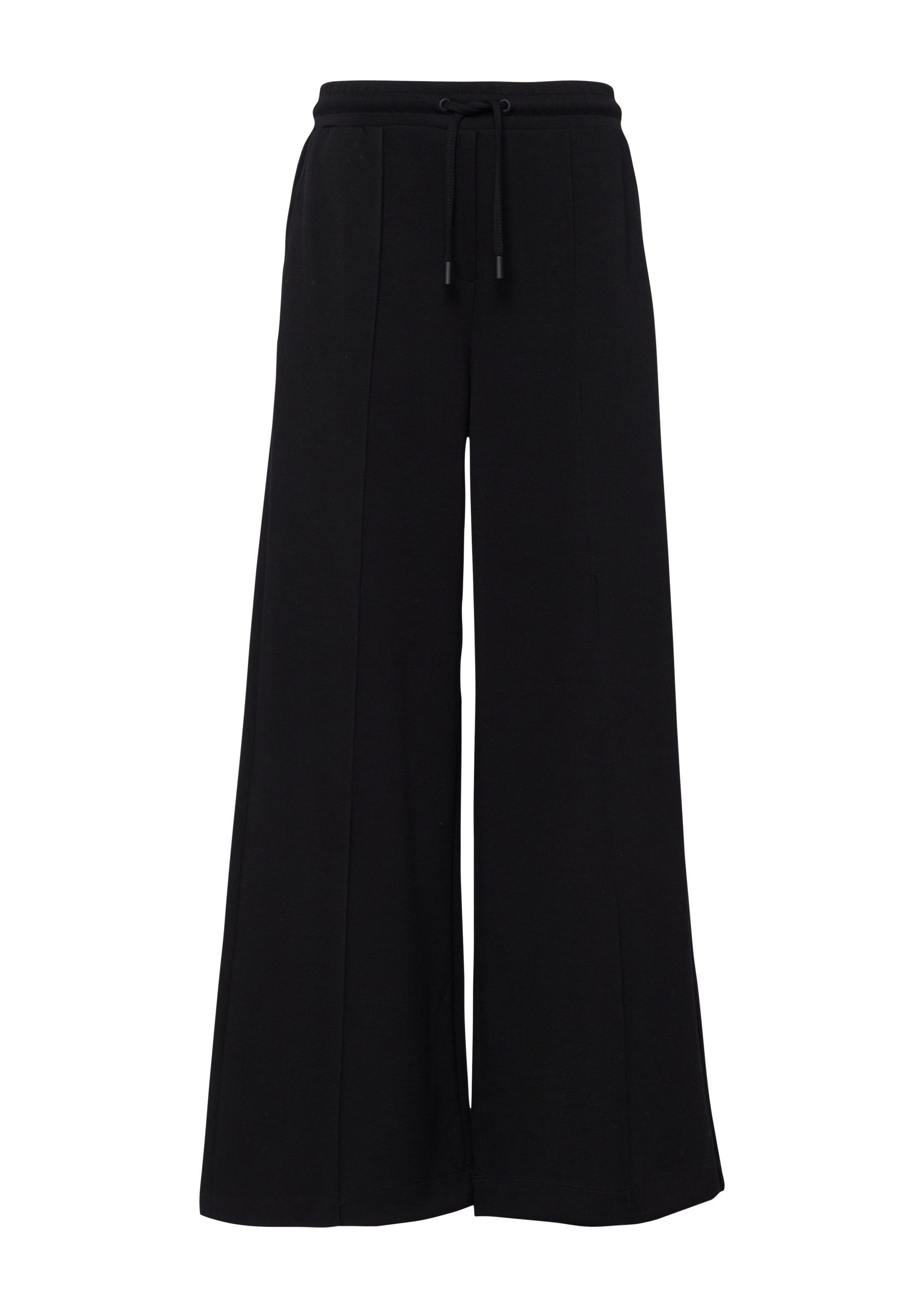 comma Chinos Hose Wide-Leg-Hose aus Jersey mit Elastikbund und Biese