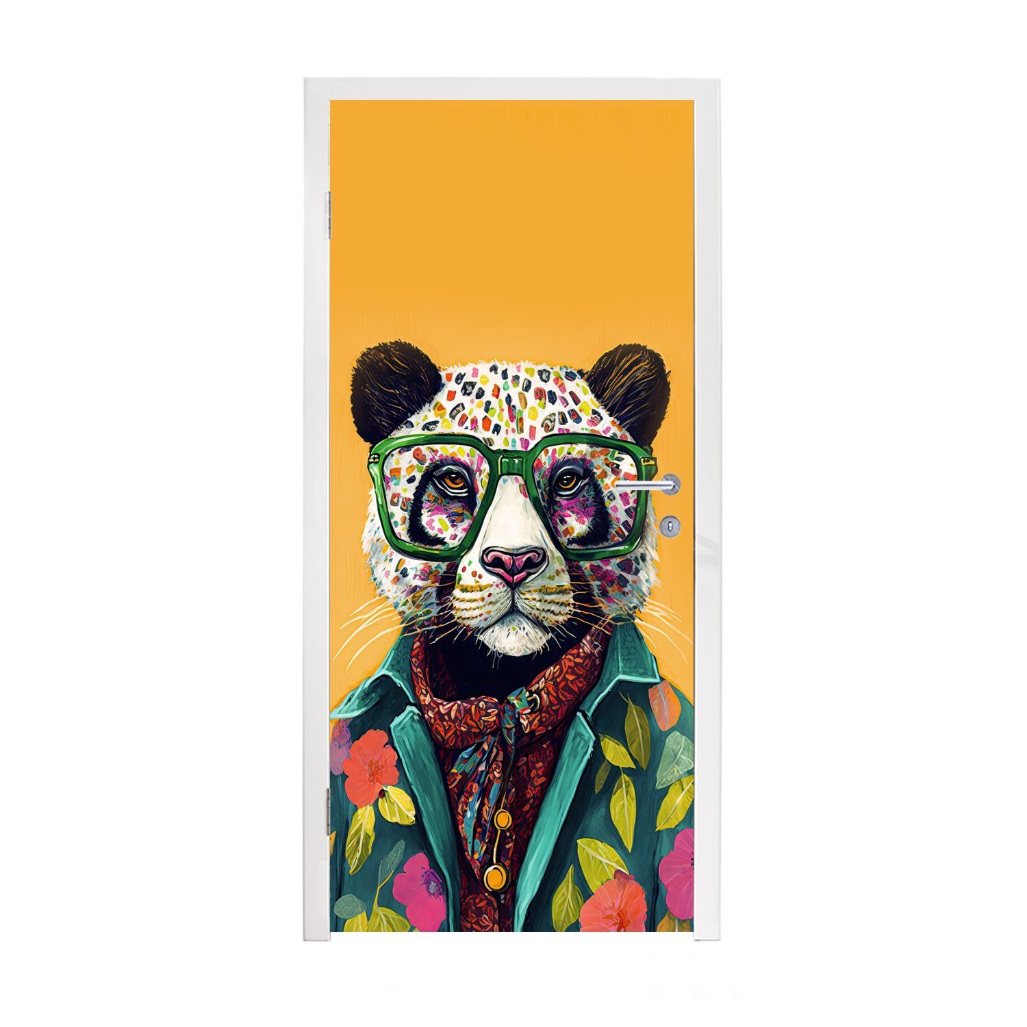 MuchoWow Türtapete Panda - Brille - Hippie, Matt, bedruckt, (1 St), Fototapete für Tür, Türaufkleber, 75x205 cm