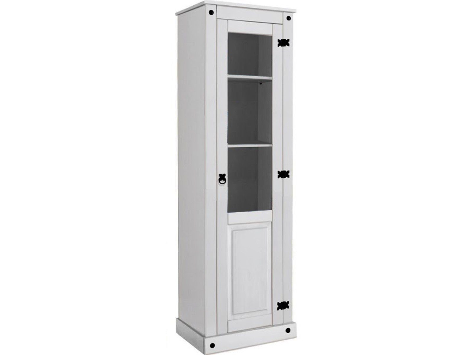 loft24 Hochschrank Benton Glasvitrine, Glasschrank, Vitrine, Kiefer, Landhausstil