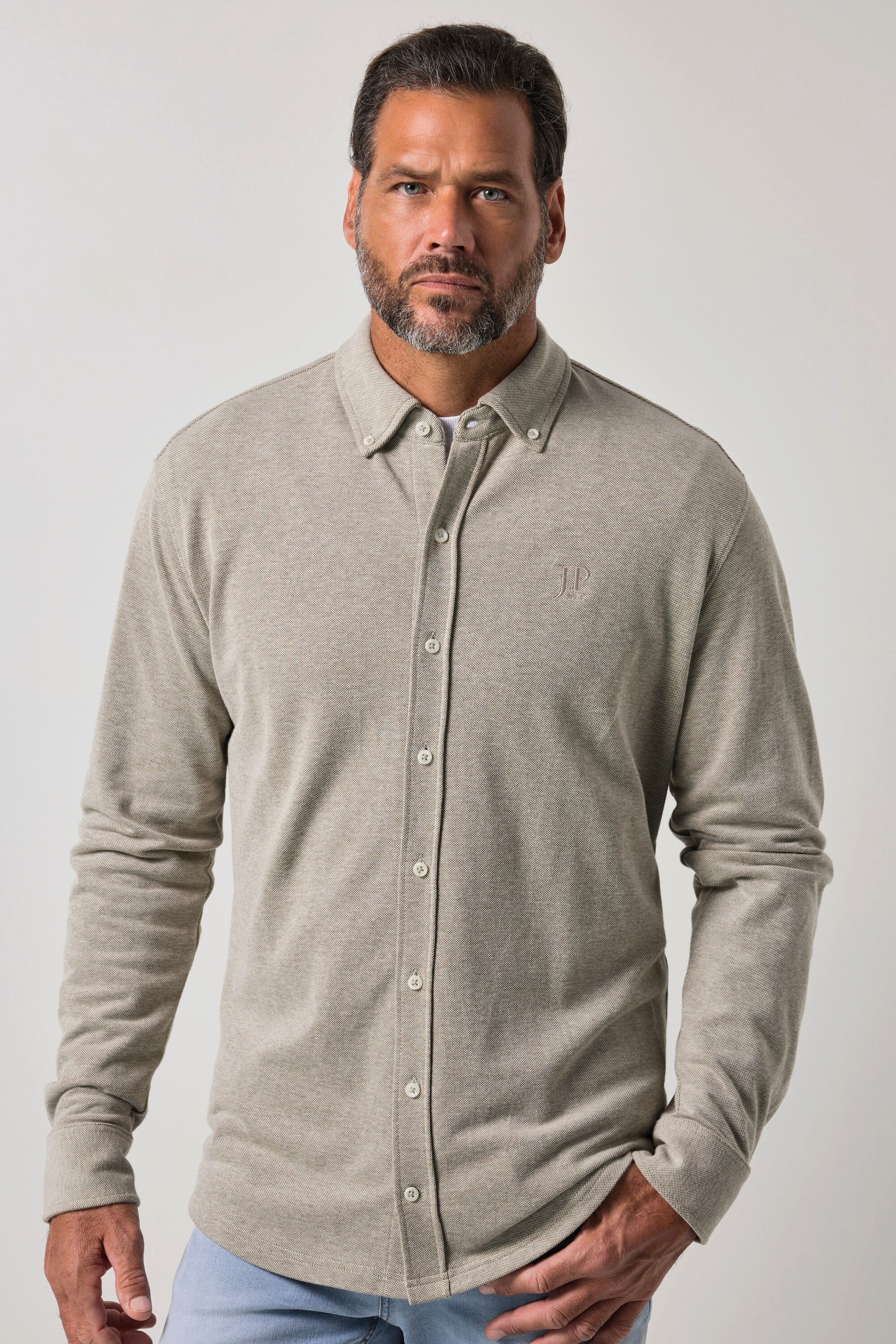 JP1880 Businesshemd Piqué-Hemd Langarm Modern Fit Buttondown-Kragen