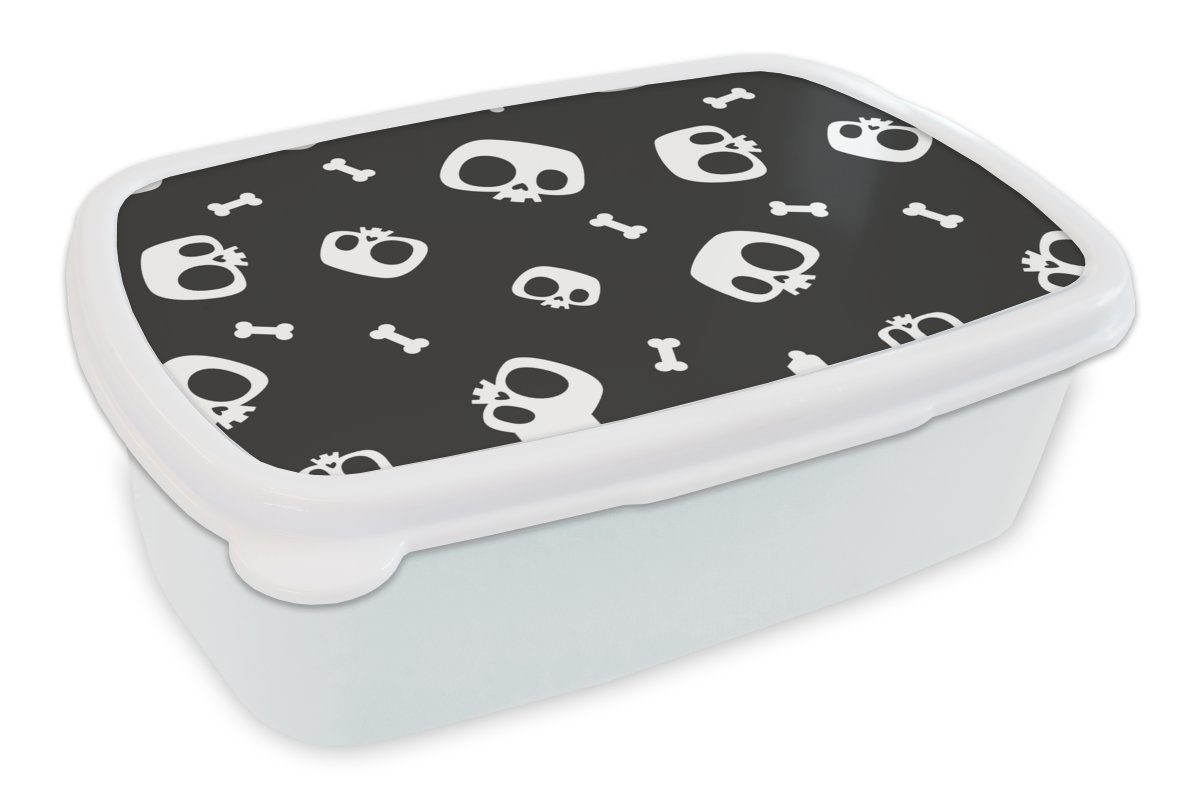 MuchoWow Lunchbox Muster - Schädel - Skelett - Knochen - Junge - Kinder - Kinder, Kunststoff, (2-tlg), Brotbox für Kinder und Erwachsene, Brotdose, für Jungs und Mädchen weiß