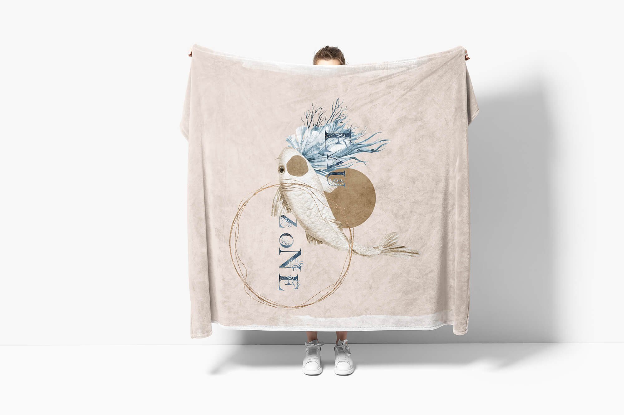 Sinus Art Handtücher schönes M, Kuscheldecke Ozean Zuchtkarpfen Baumwolle-Polyester-Mix Kunstvoll Strandhandtuch (1-St), Handtuch Saunatuch Handtuch