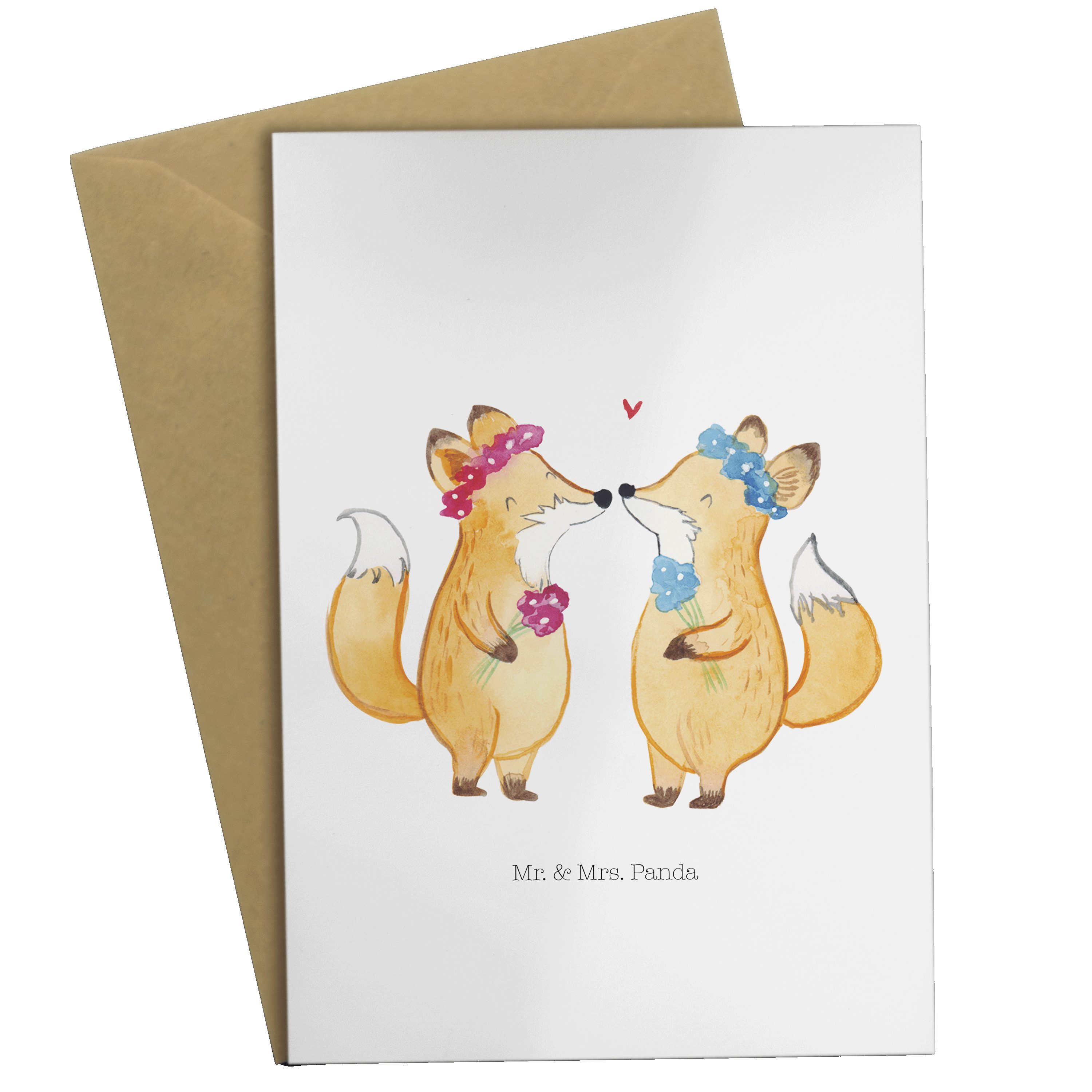 Mr. & Mrs. Panda Grußkarte Füchse Pärchen Lesbian Pride - Weiß - Geschenk, Einladungskarte, Gebu