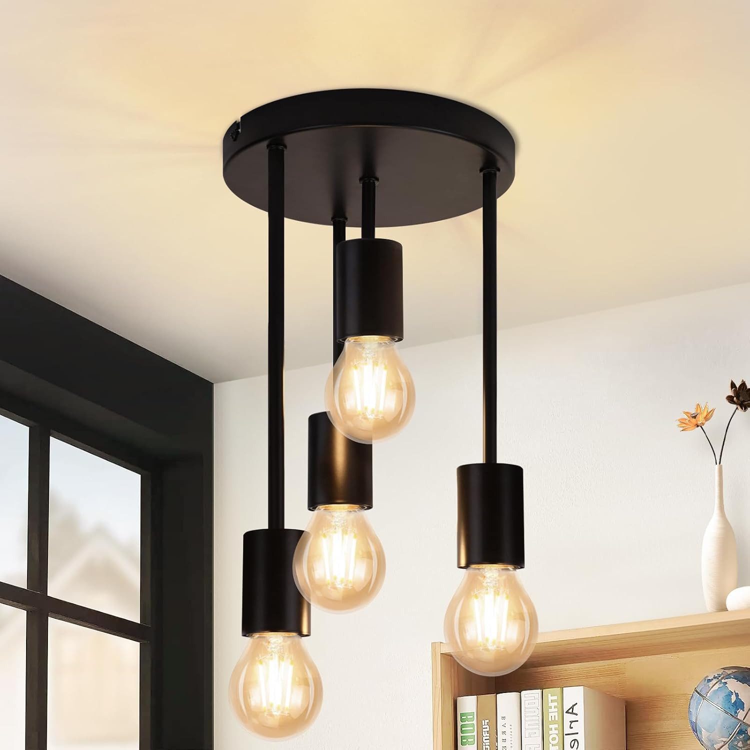ZMH Deckenleuchten Wohnzimmer Schwarz E27 Retro Hängend Deckenlampe für küc günstig online kaufen