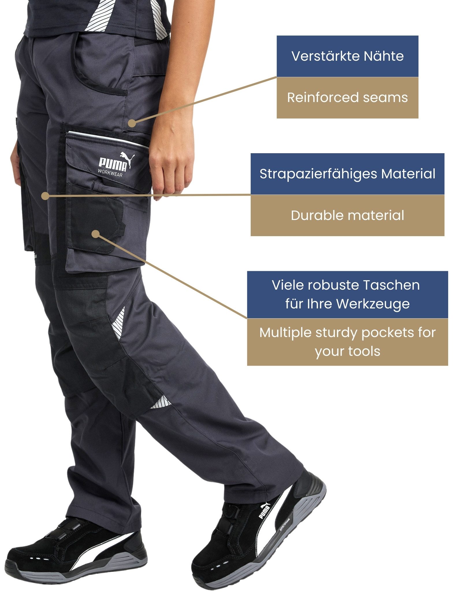 PUMA Workwear Arbeitshose für Damen - Arbeitshose mit elastischem Bund - Precision X Robustes Nylon Gewebe - Verstärkte Nähte & Kniepartien - Viele Taschen – Bild 5 von 5