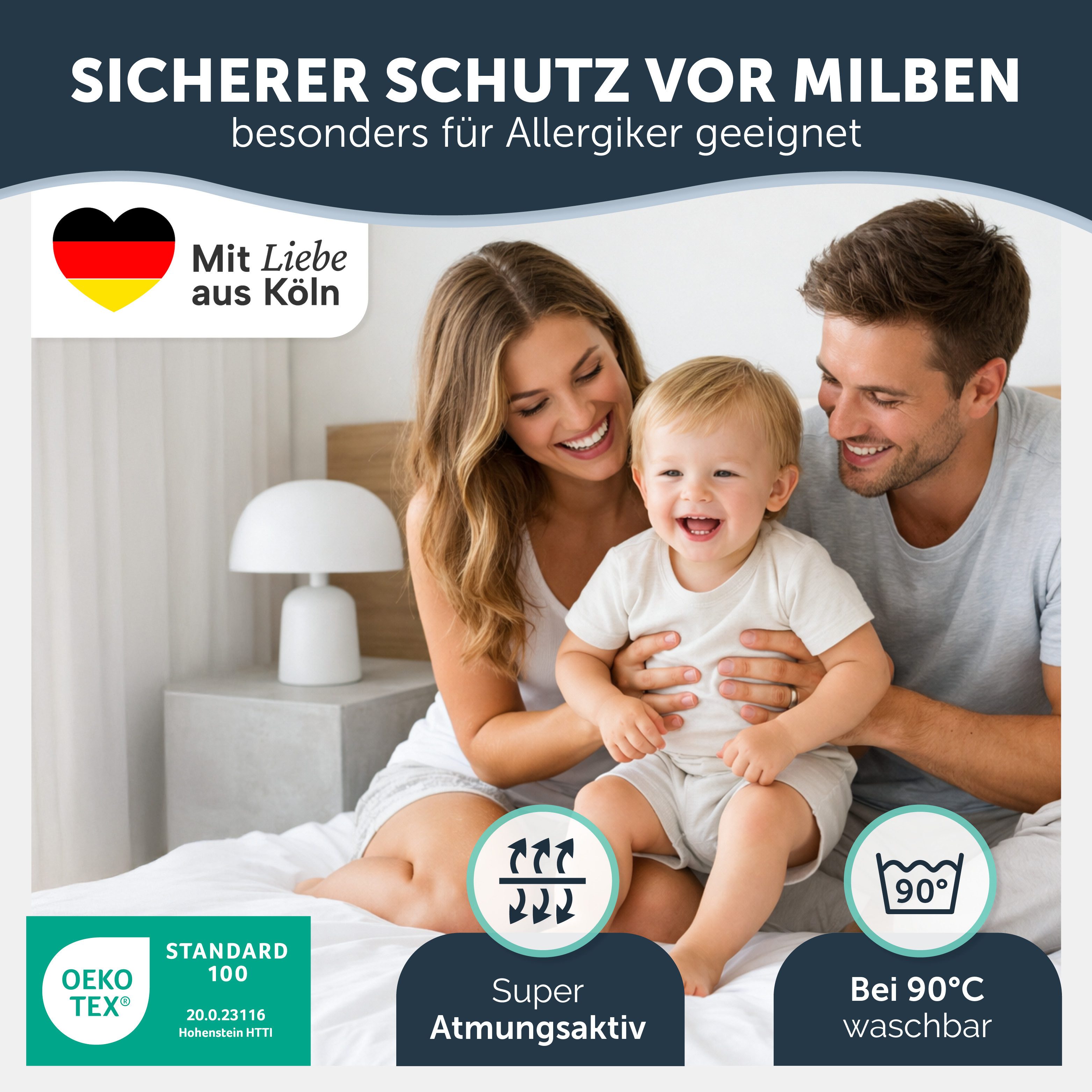 Matratzenschoner Wasserdichter - Atmungsaktive Matratzenauflage Blumtal, mit Spannfixierung - ohne Knistern, TESTSIEGER, Oeko Tex Zertifiziert