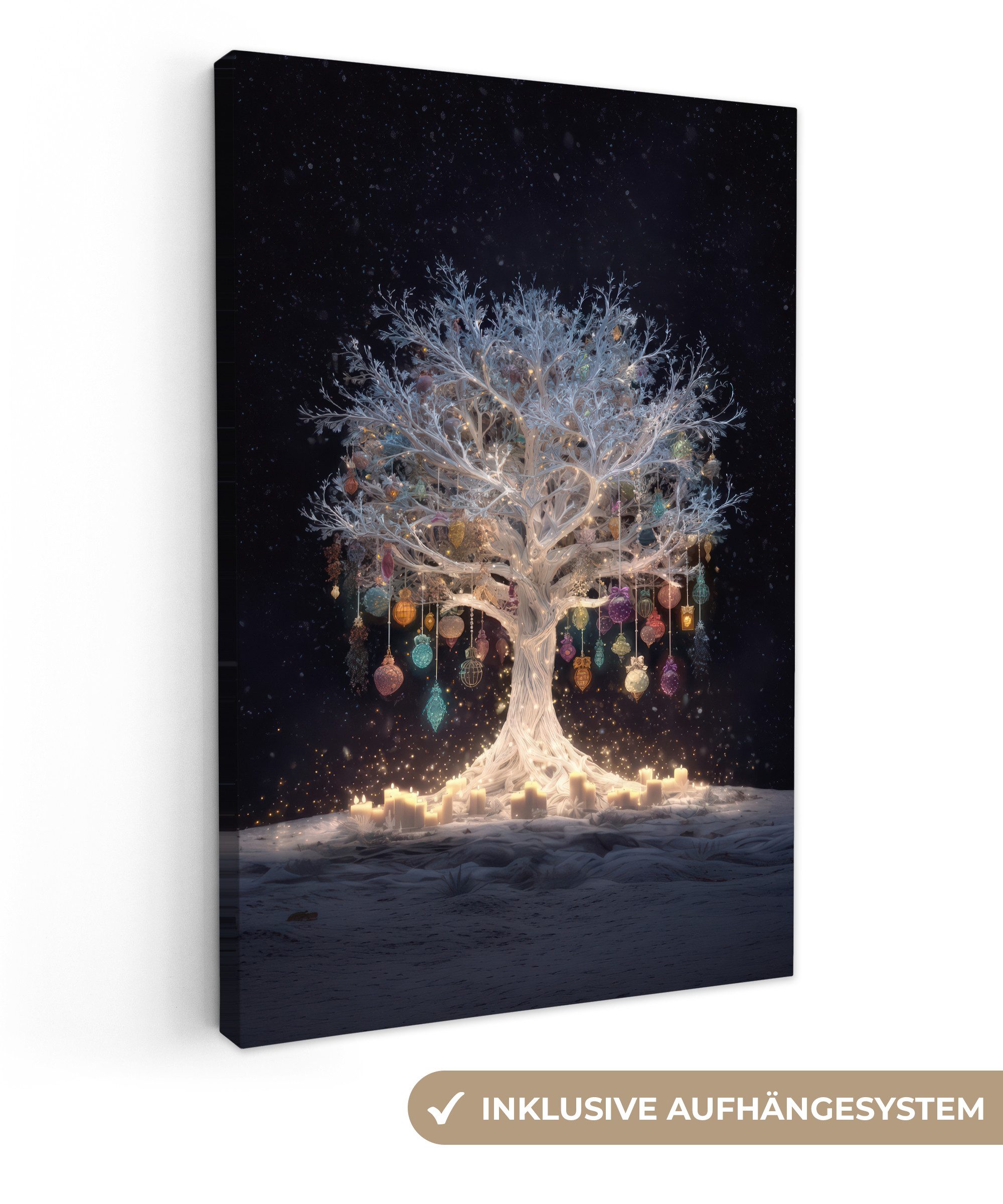 OneMillionCanvasses® Leinwandbild Schneebaum - Lichter - Weiß - Farbenfroh, günstig online kaufen