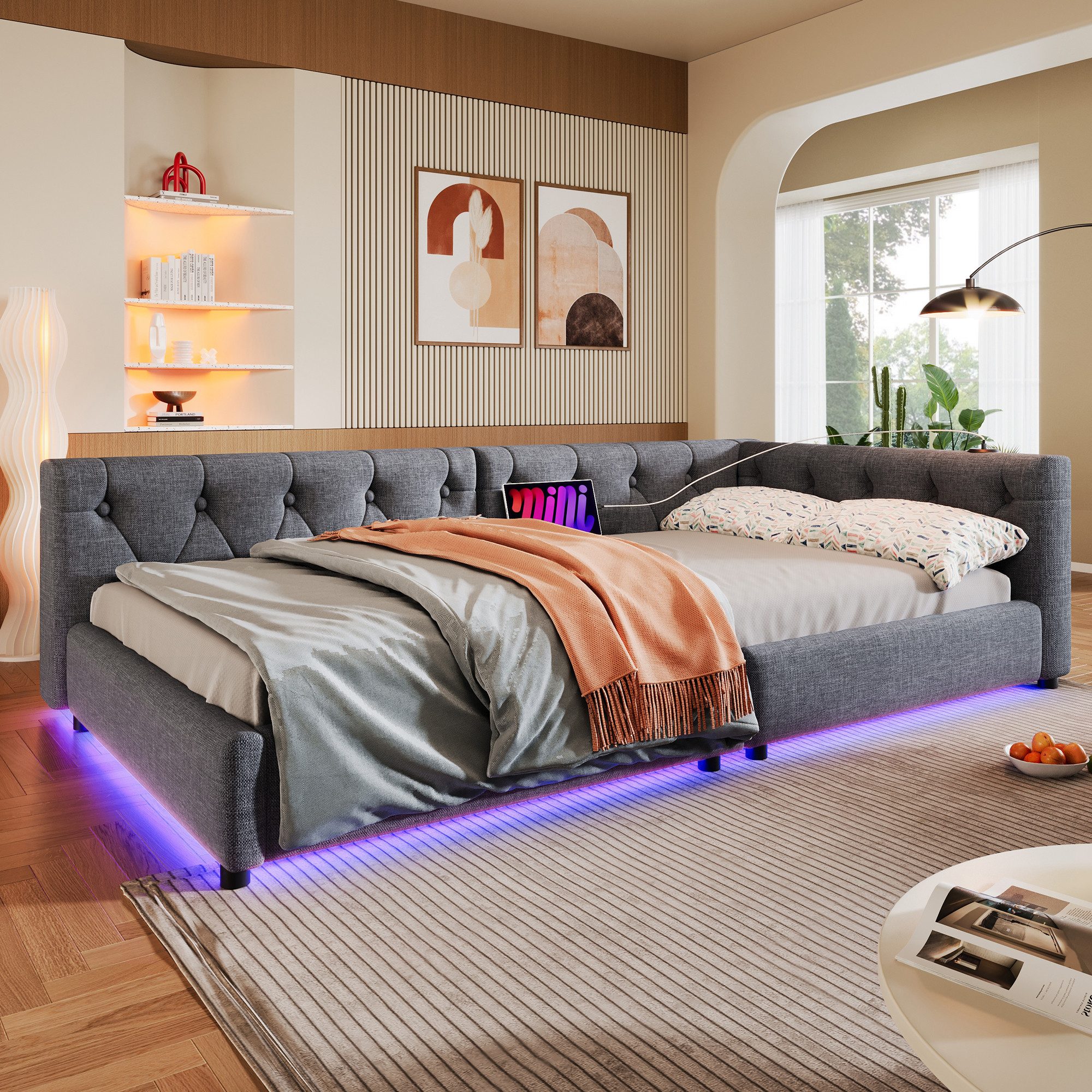 Flieks Polsterbett, LED Daybett Schlafsofa Einzelbett günstig online kaufen