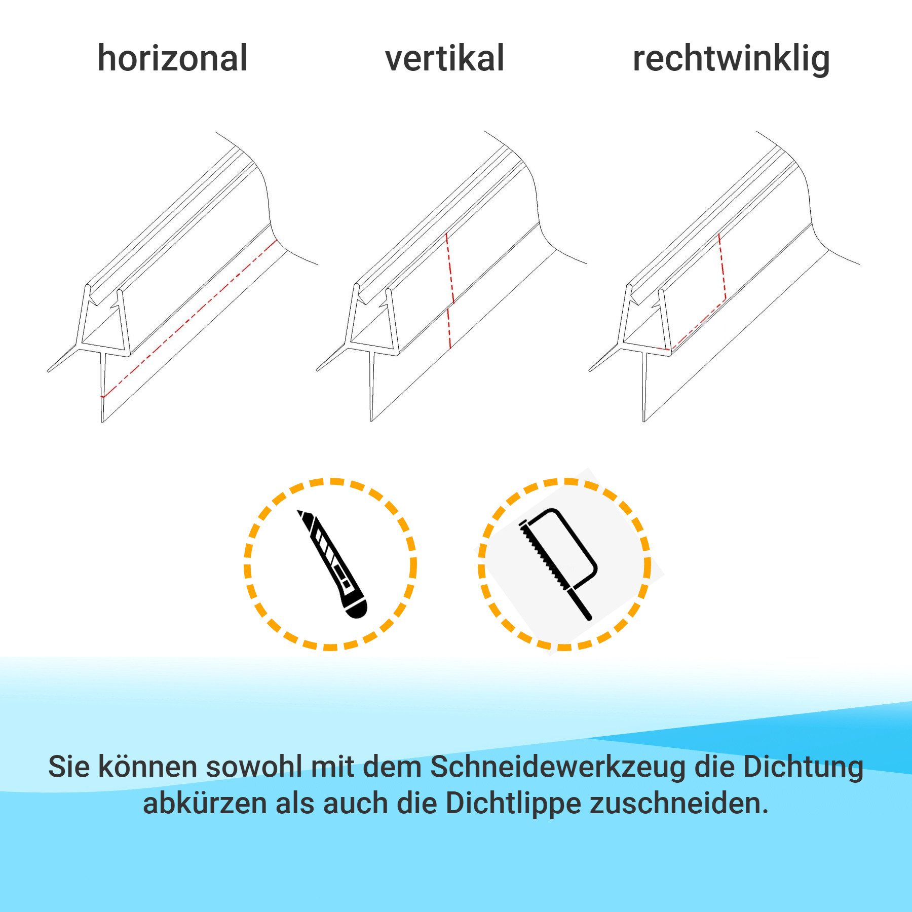 WITEN&NOCK Duschdichtung Schwarz Ersatzdichtung für Duschkabine Wasserabweiser Dichtung 5-6mm, L: 60 cm, (2-St) – Bild 5 von 5