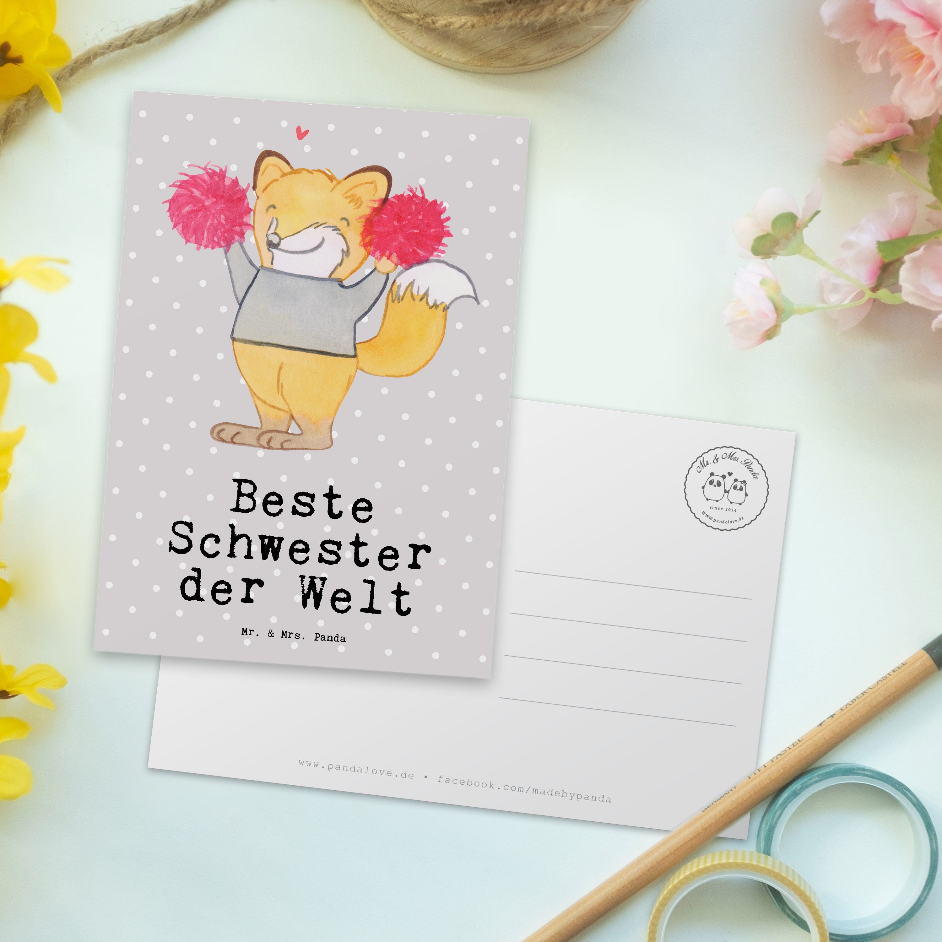 Mr. Schwester Panda - - Geburtstags & Welt Fuchs Mrs. Postkarte der Geschenk, Grau Pastell Beste