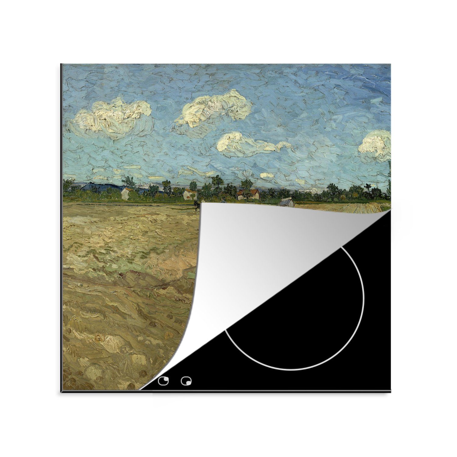 MuchoWow Herdblende-/Abdeckplatte Gepflügte Felder - Gemälde von Vincent van Gogh, Vinyl, (1 tlg), 78x78 cm, Ceranfeldabdeckung, Arbeitsplatte für küche